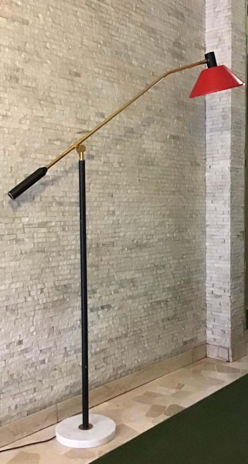 photo vintage Stilux Floor Lamp Brass Metal Marbre, 1955, Italy