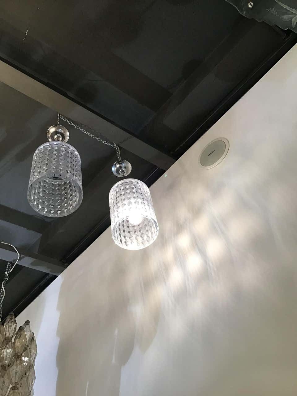 photo for sale Cristal Art Couple Chandeliers Crystal Worked On The Wheel Brass, 1955