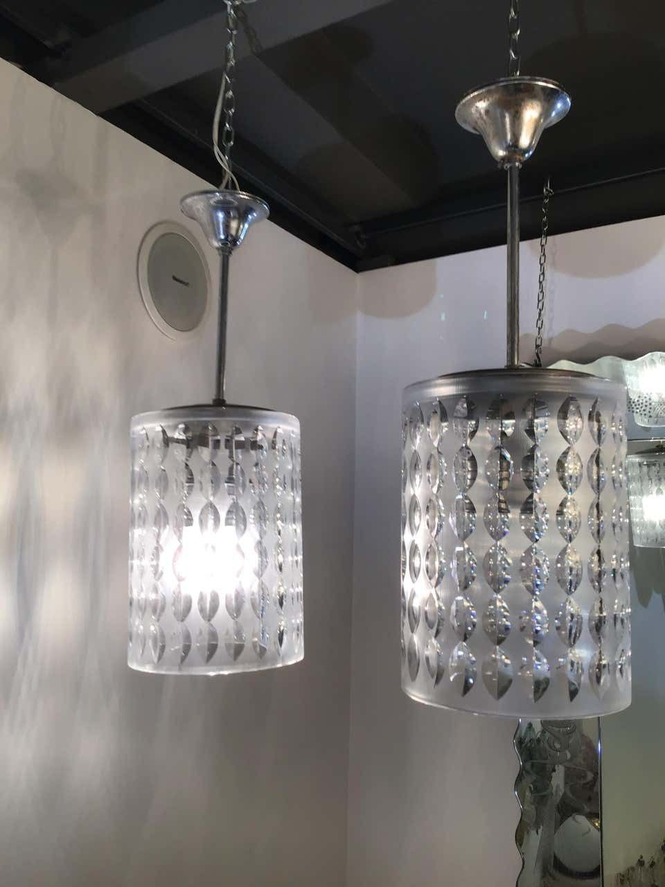4068.0 Cristal Art Couple Chandeliers Crystal Worked On The Wheel Brass, 1955 photo