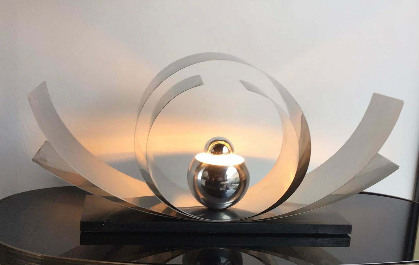 photo furniture Reggiani Table Lamp Metal Crome Wood, 1970, Italy