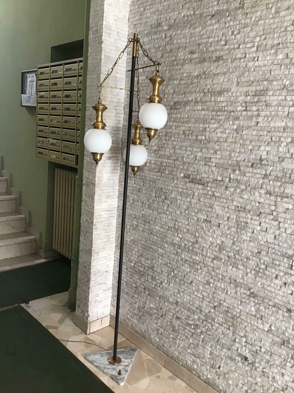 Luigi Caccia Dominioni Floor Lamp 1950 Marble Iron Brass Opaline Glass, Italy photo furniture