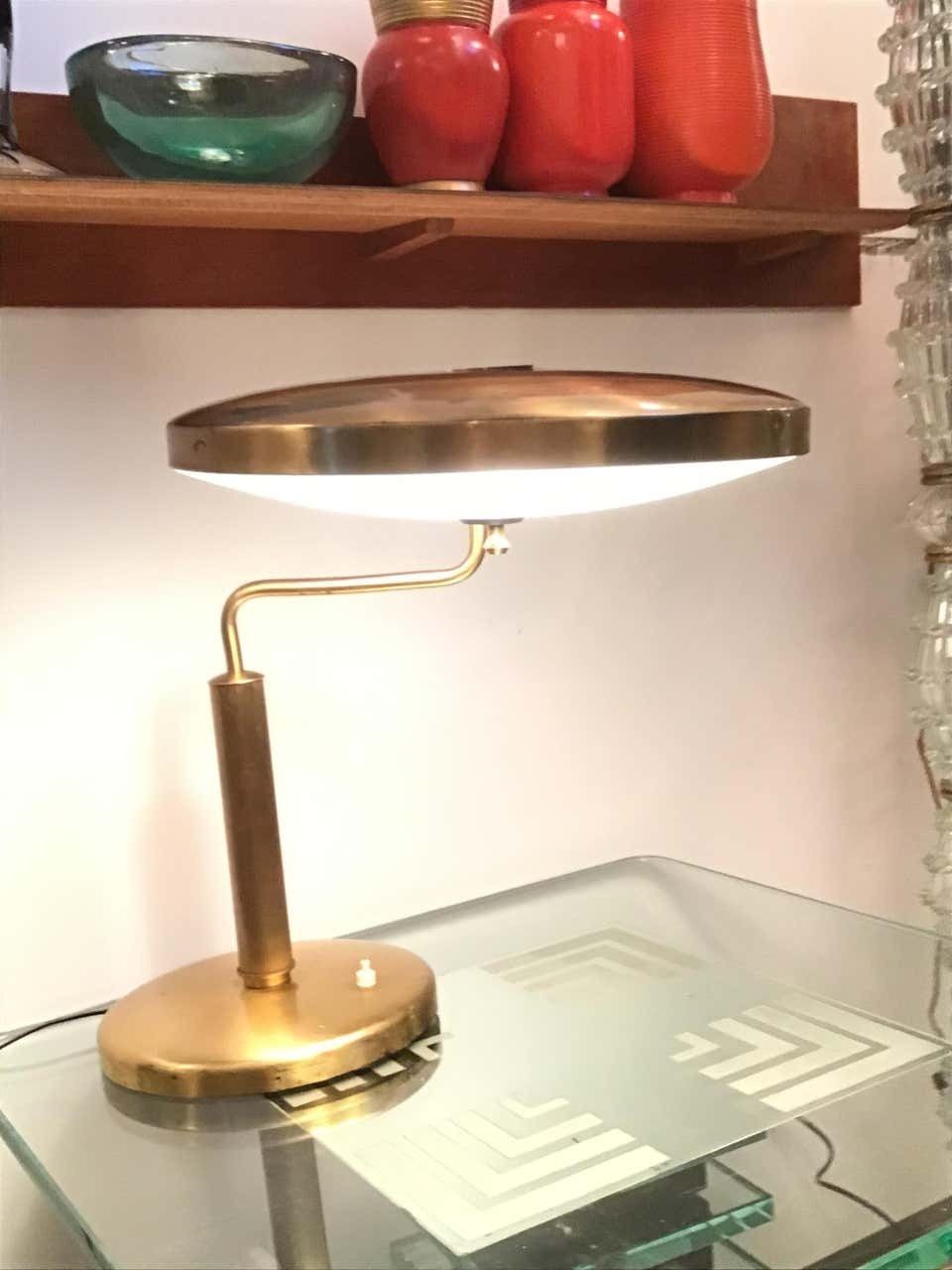 Fontana Arte Table Lamp Brass Glass, 1950, Italy photo vintage