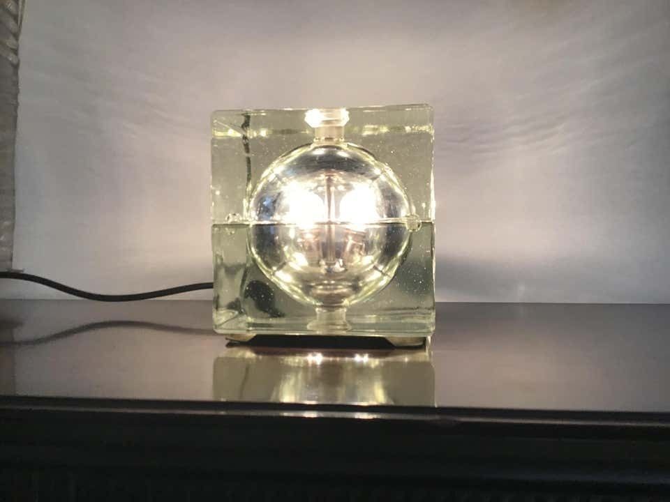 photo furniture Alessandro Mendini “Cubosfera” Table Lamp Or Appliqués, Glass Brass, 1968