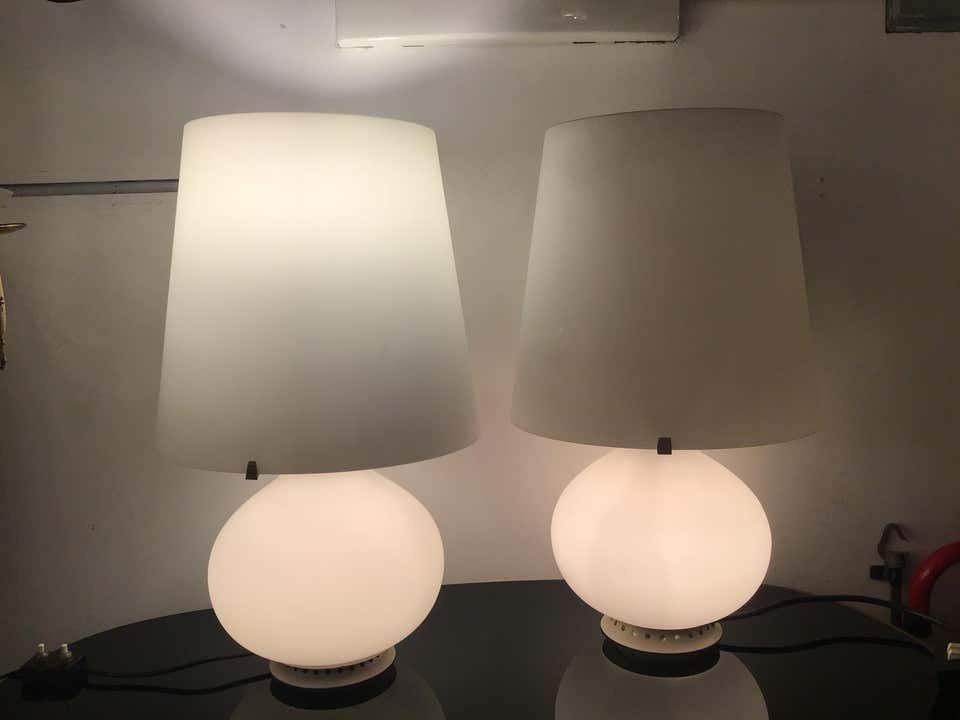 photo for sale Max Ingrand Fontana Arte Table Lamps Opaline Glass Metal 1954 Italy