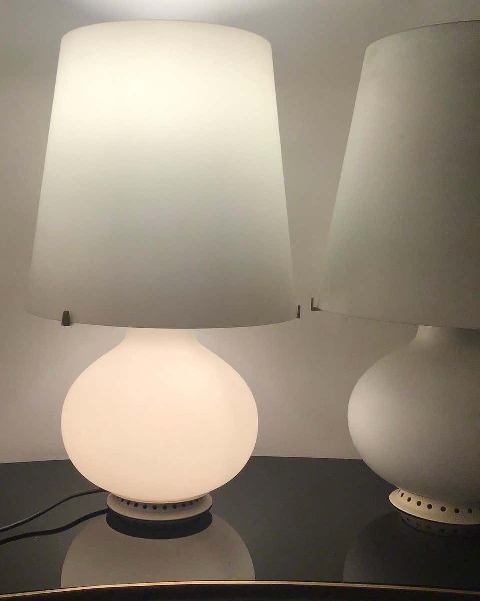 1989.0 Max Ingrand Fontana Arte Table Lamps Opaline Glass Metal 1954 Italy photo