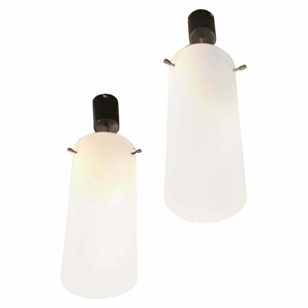 Stilnovo Chandeliers White Glass Brass Plastic 1960 Italy