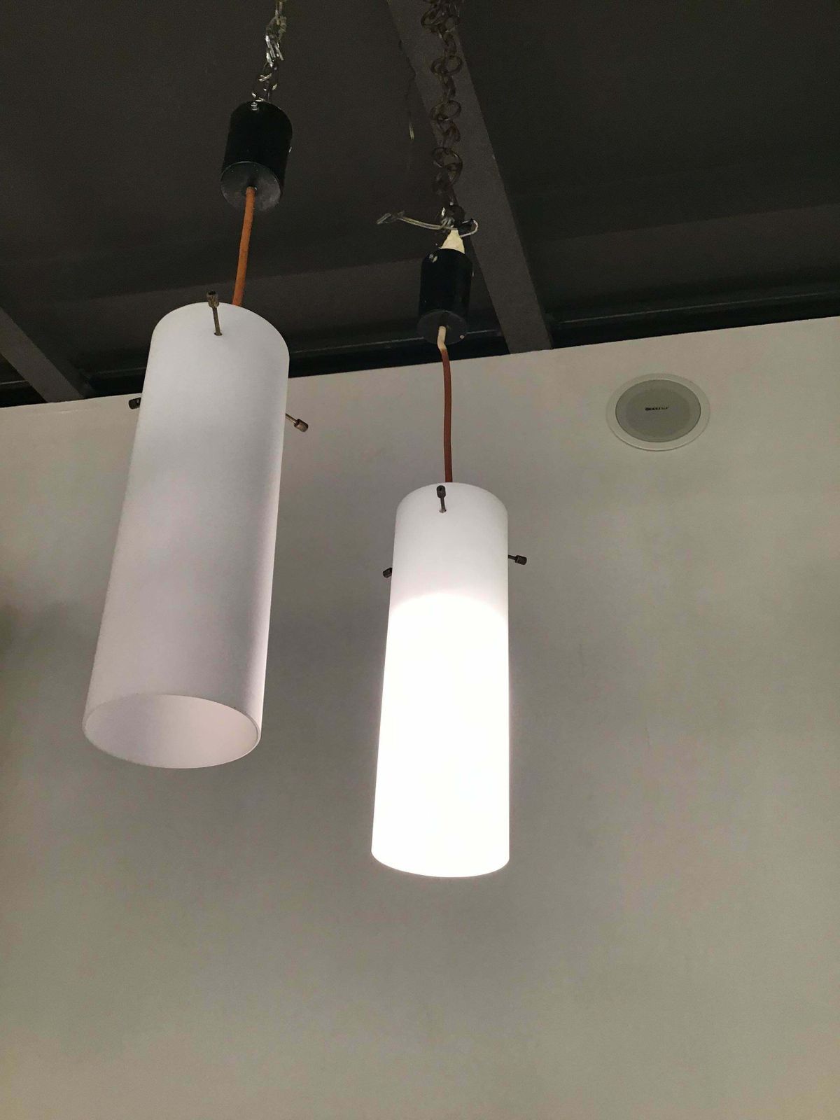 Stilnovo Chandeliers White Glass Brass Plastic 1960 Italy photo vinterior