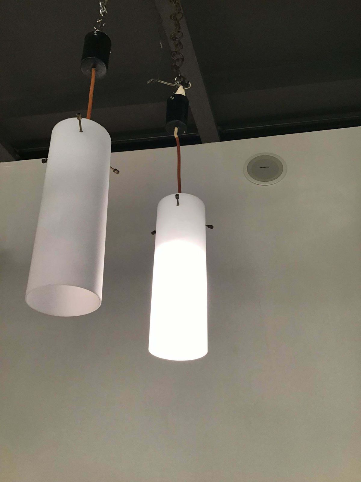 photo for sale Stilnovo Chandeliers White Glass Brass Plastic 1960 Italy