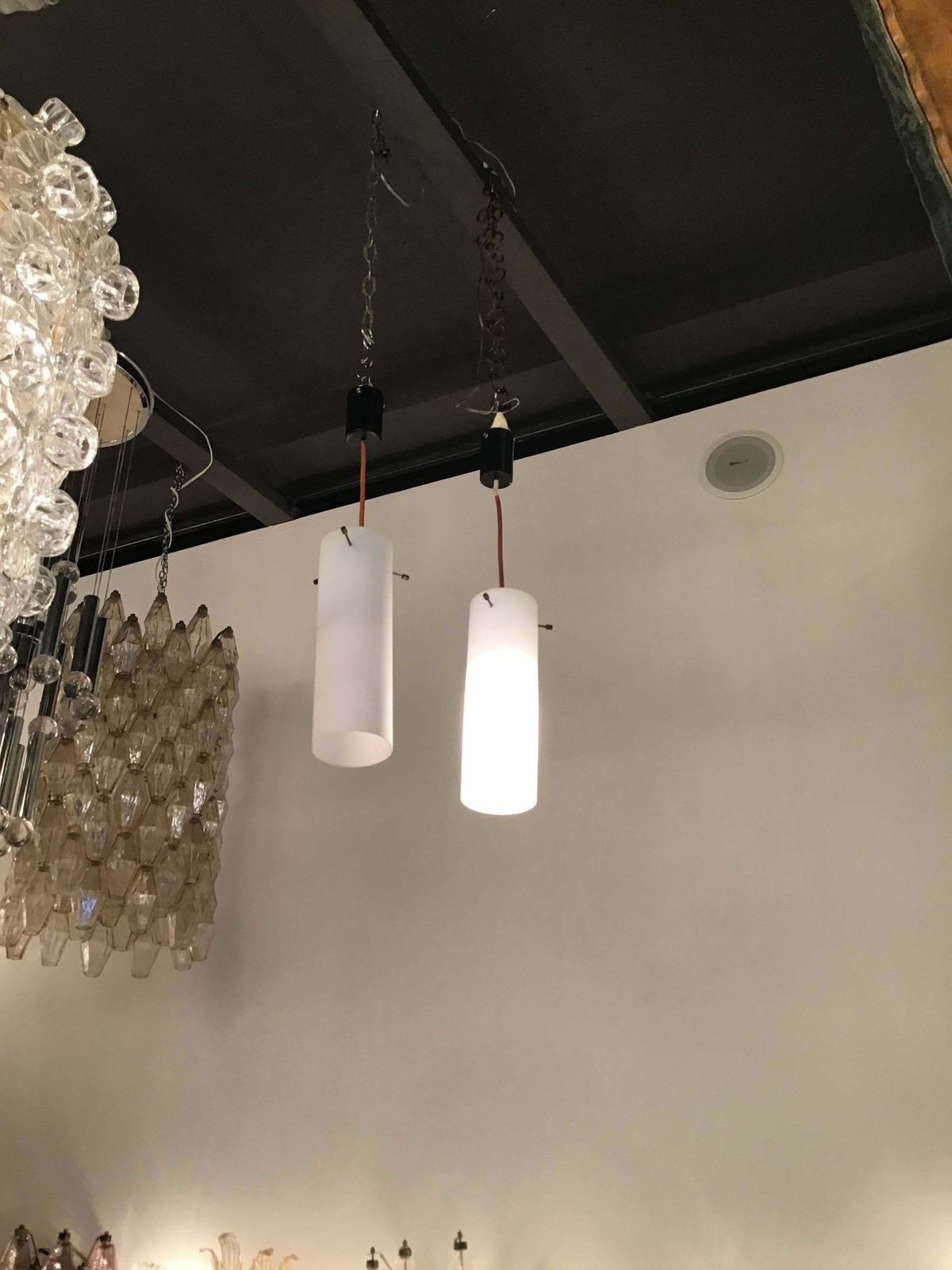 Chandeliers White Opalin Glass Brass Plastic, Italy, Attrib To Stilnovo, C. 1960 photo vintage