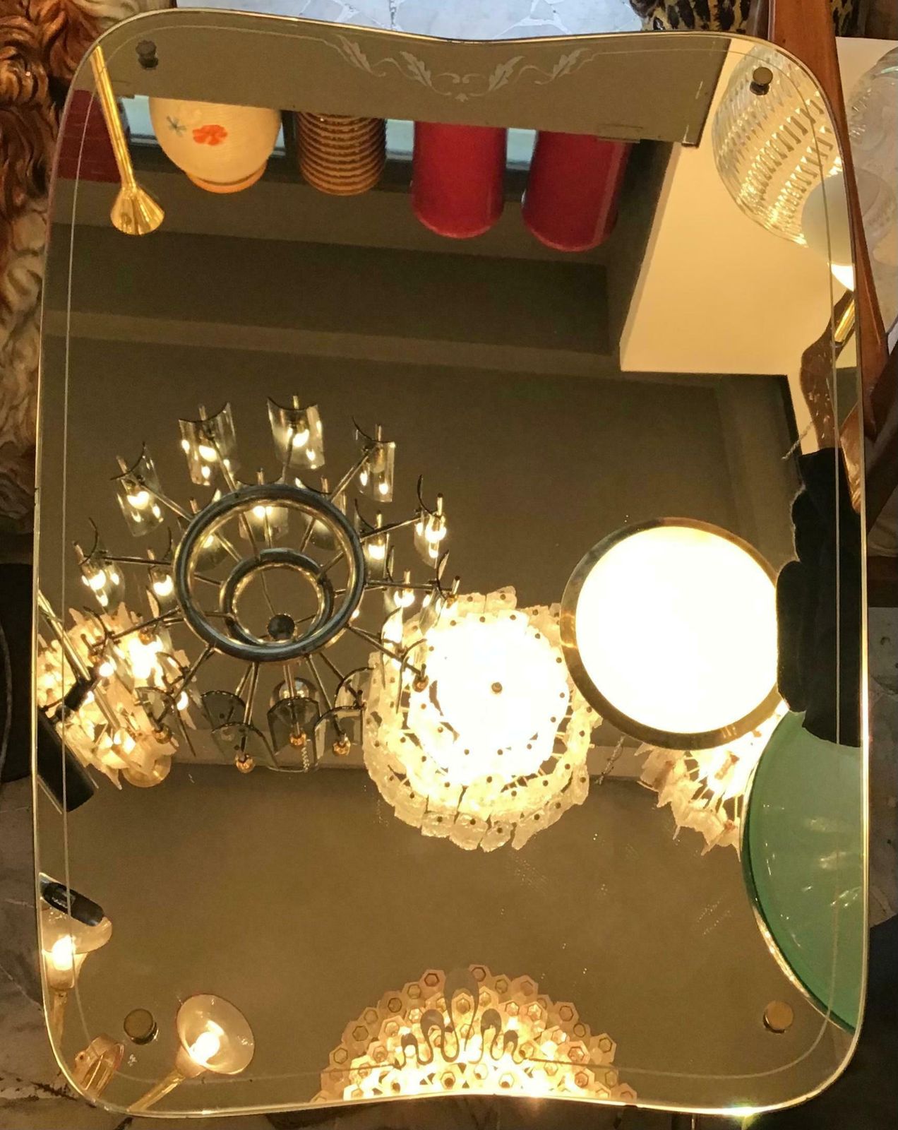 Osvaldo Borsani Wall Mirror Glass Brass Wood, 1950, Italy photo for sale