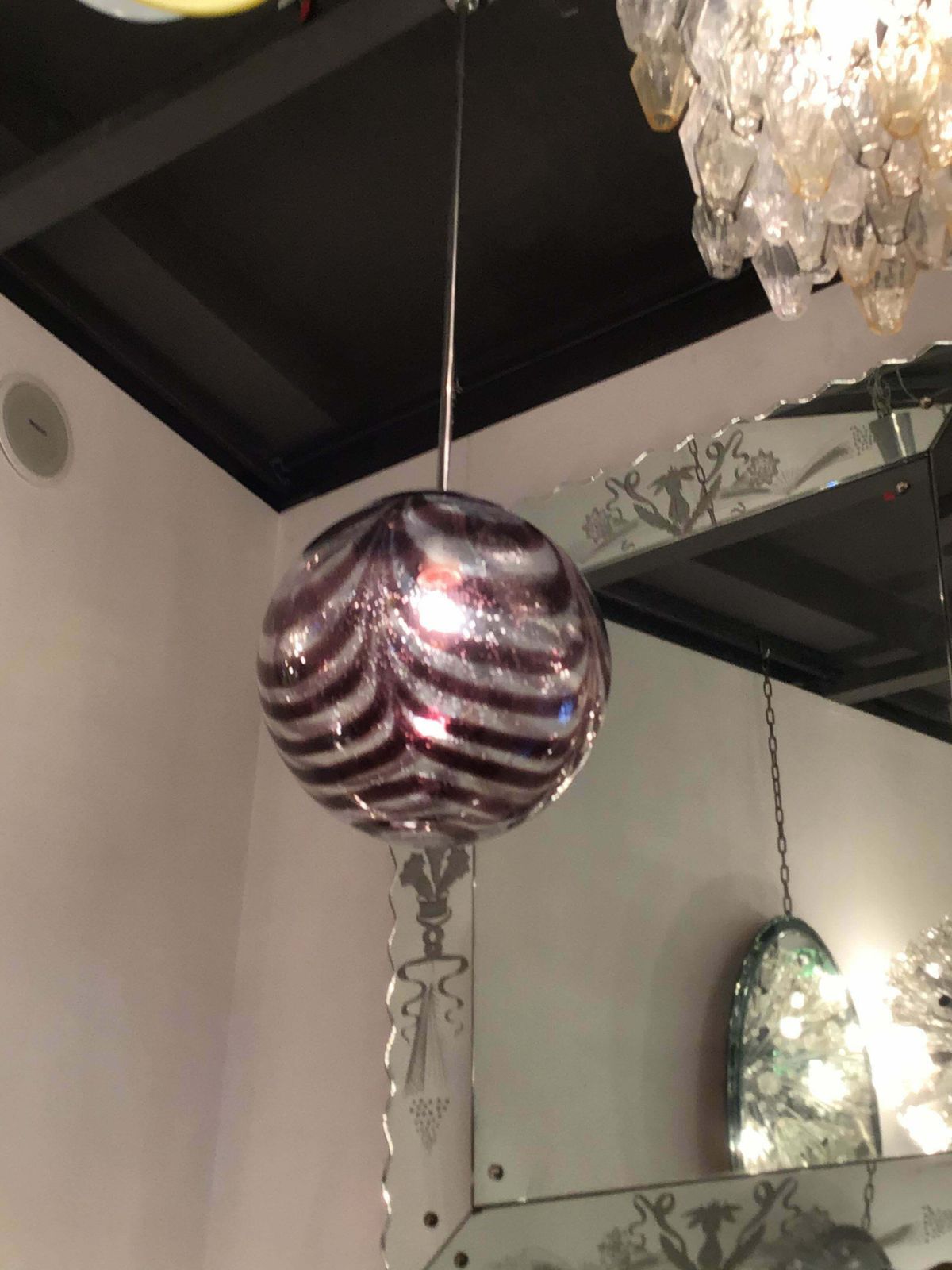 Venini Chandelier Murano Glass Metal Crome 1960 Italy photo vinterior
