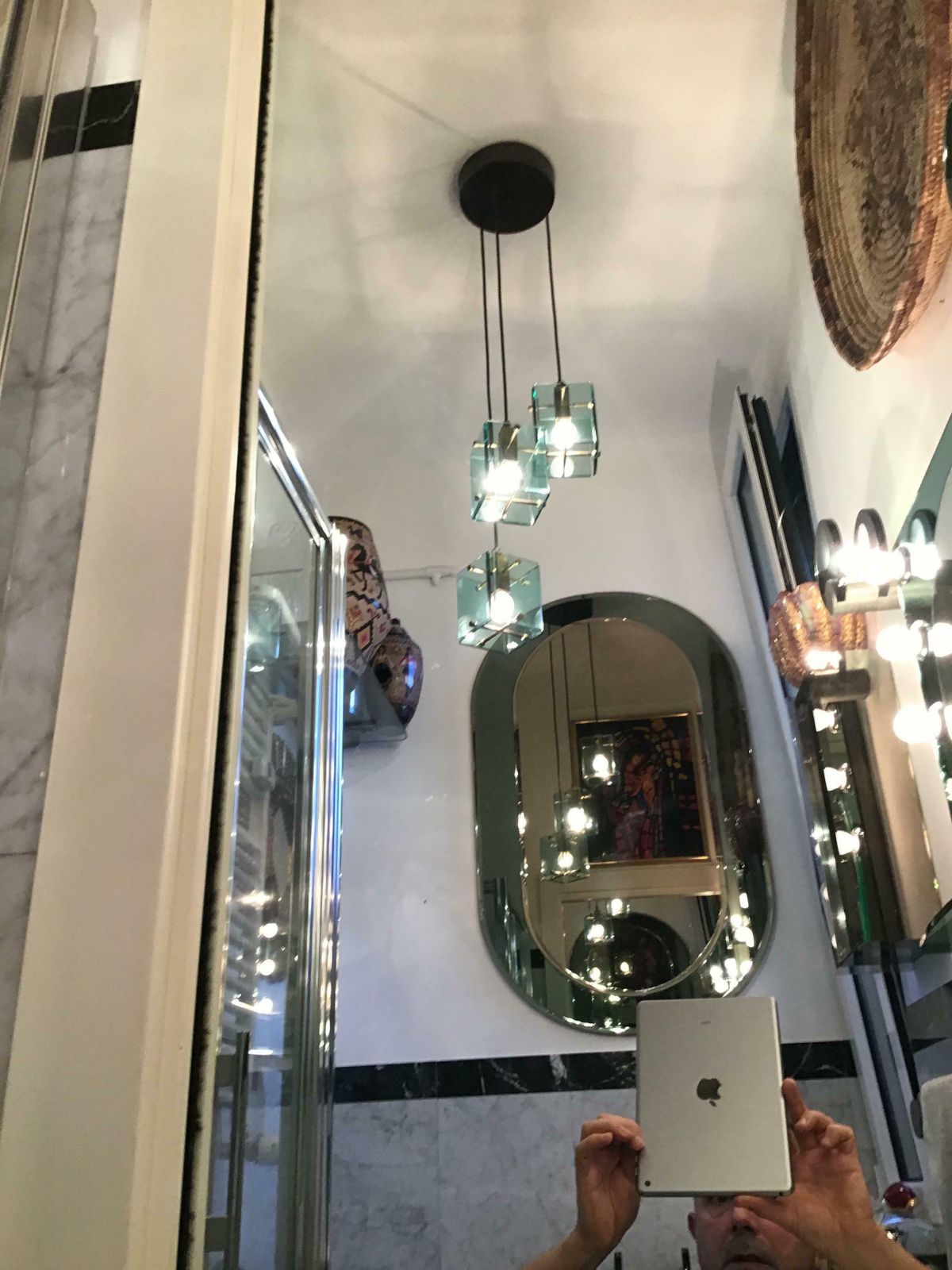 Cristal Arte Chandelier Glass Brass Metal, 1950, Italy photo vintage