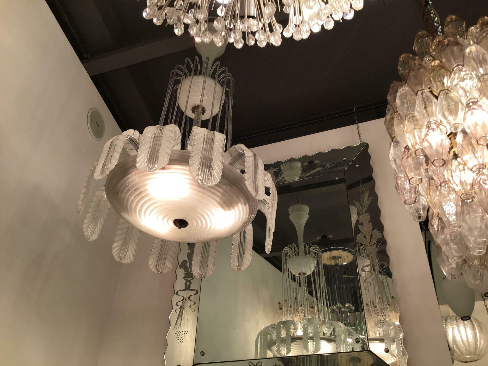photo for sale Barovier E Toso Chandelier Murano Glass Brass, 1930, Italy