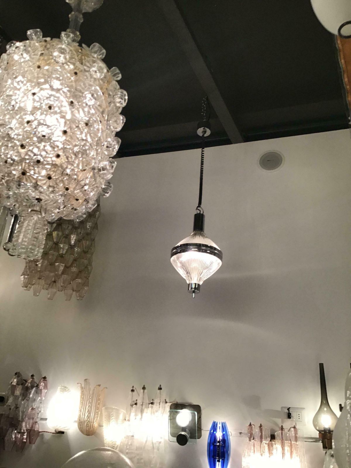 Artemide Chandelier 1960 Italia, Burnished Metal And Printed Glass photo 2260.0