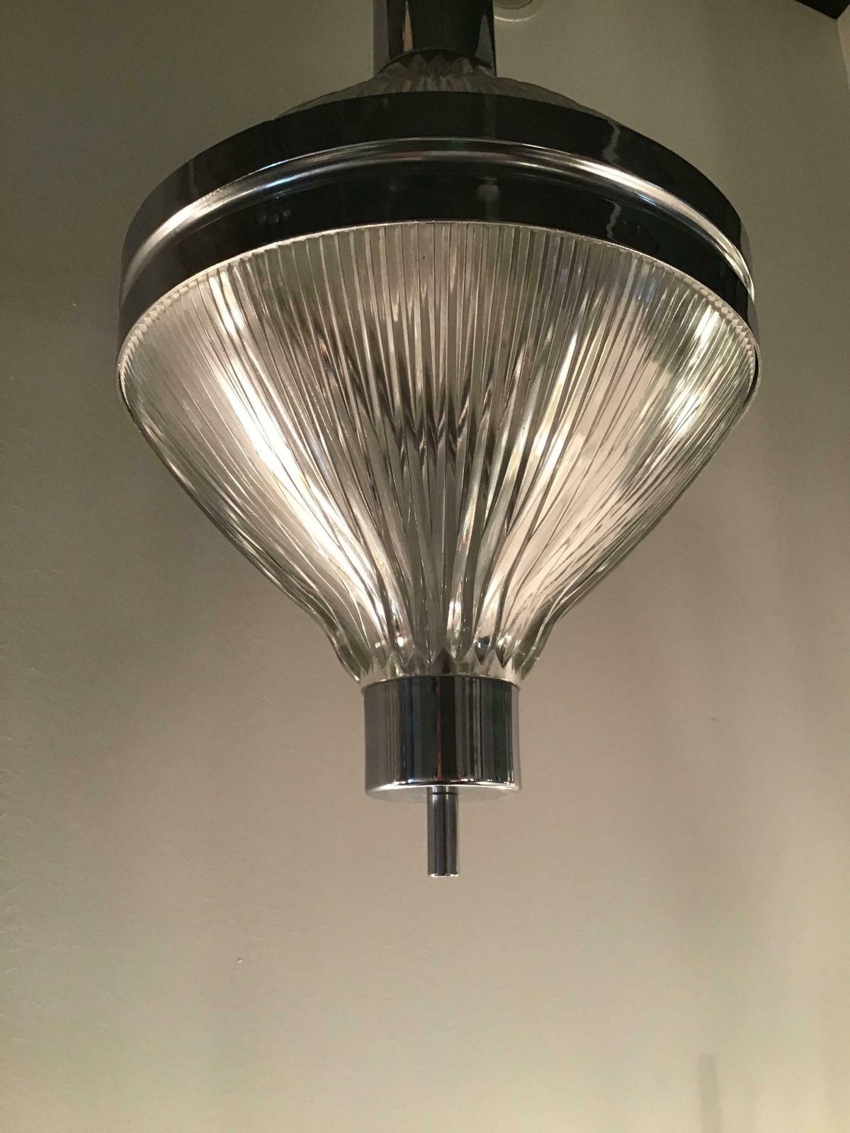 Artemide Chandelier 1960 Italia, Burnished Metal And Printed Glass photo vintage