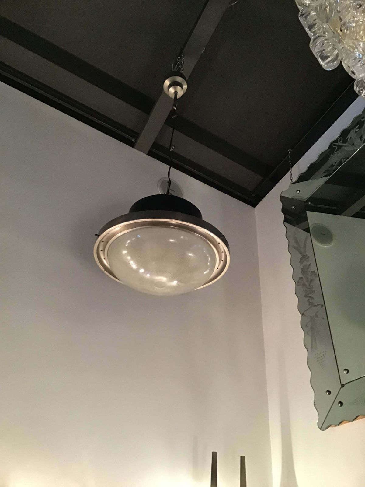 photo furniture Artemide Sergio Mazza Chandelier “Tau” 1960 Iron Stamp Glass Lacquered Aluminium