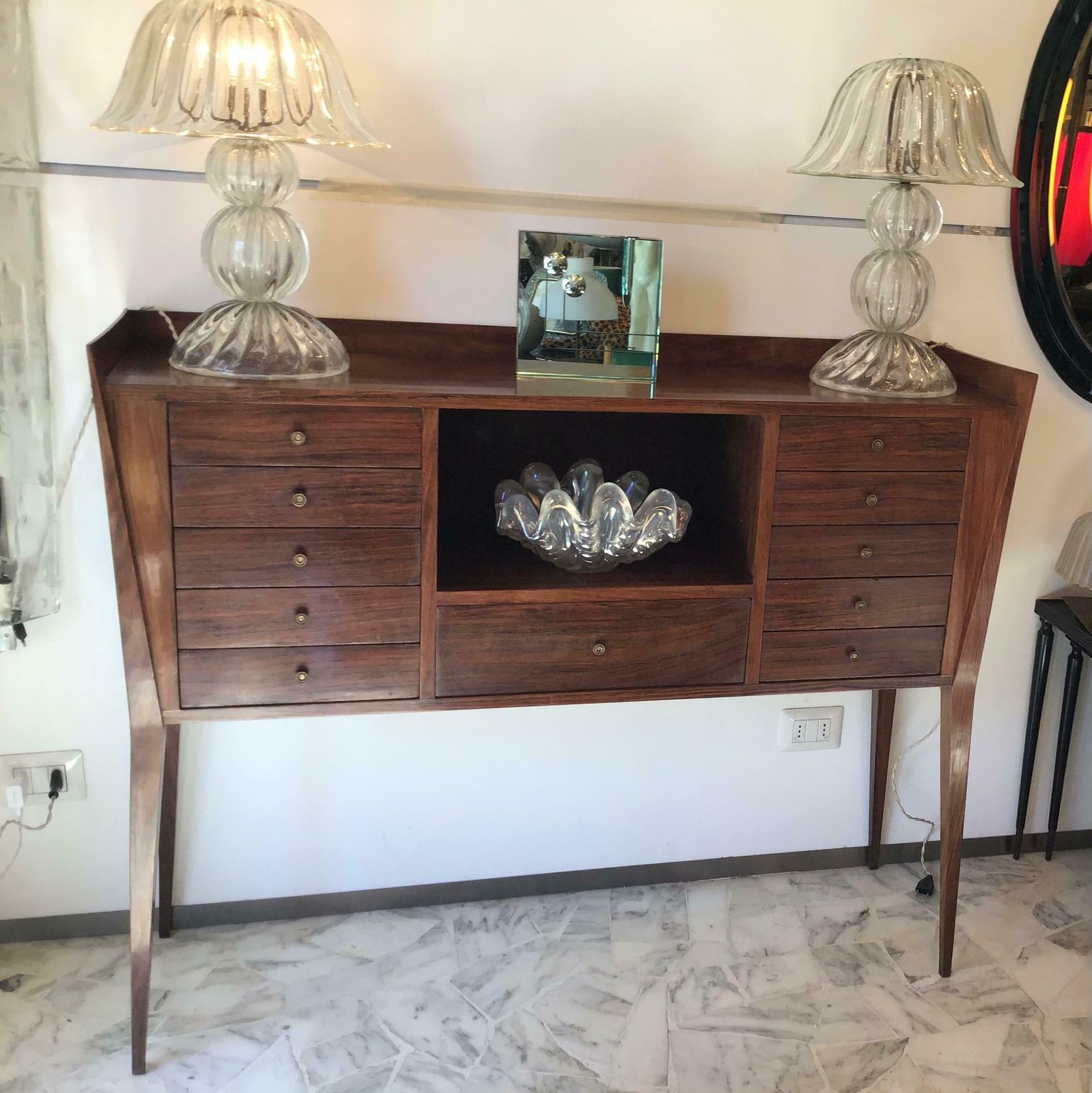 photo furniture La Permanente Mobili Cantù Container Display Cabinet Brass Wood, 1950, Italy