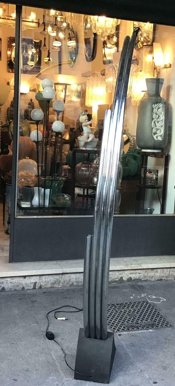 4068.0 Reggiani Floor Lamp Four Lights Chrome And Cast Iron, Italian, 1970 photo