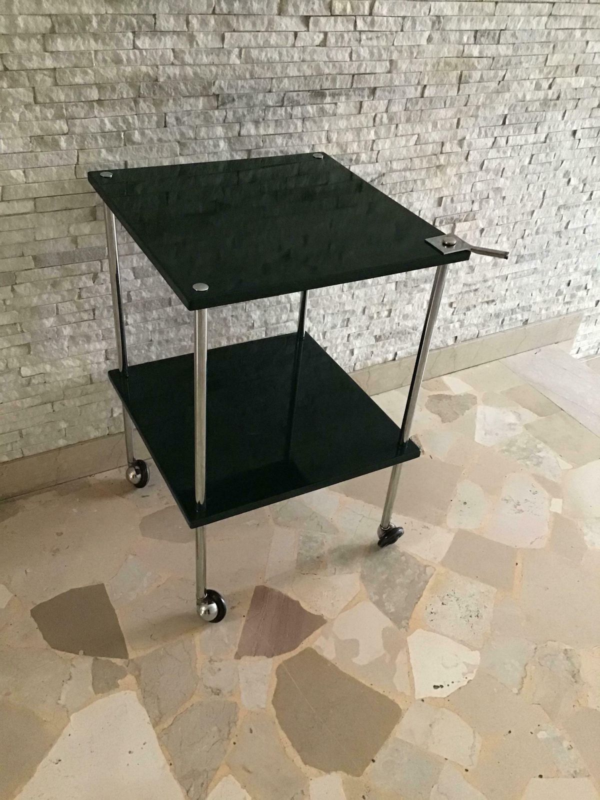 Luigi Caccia Dominioni “T9” Tavolino Metal Crome Green Lacquered Wood 1960 Italy photo vinterior