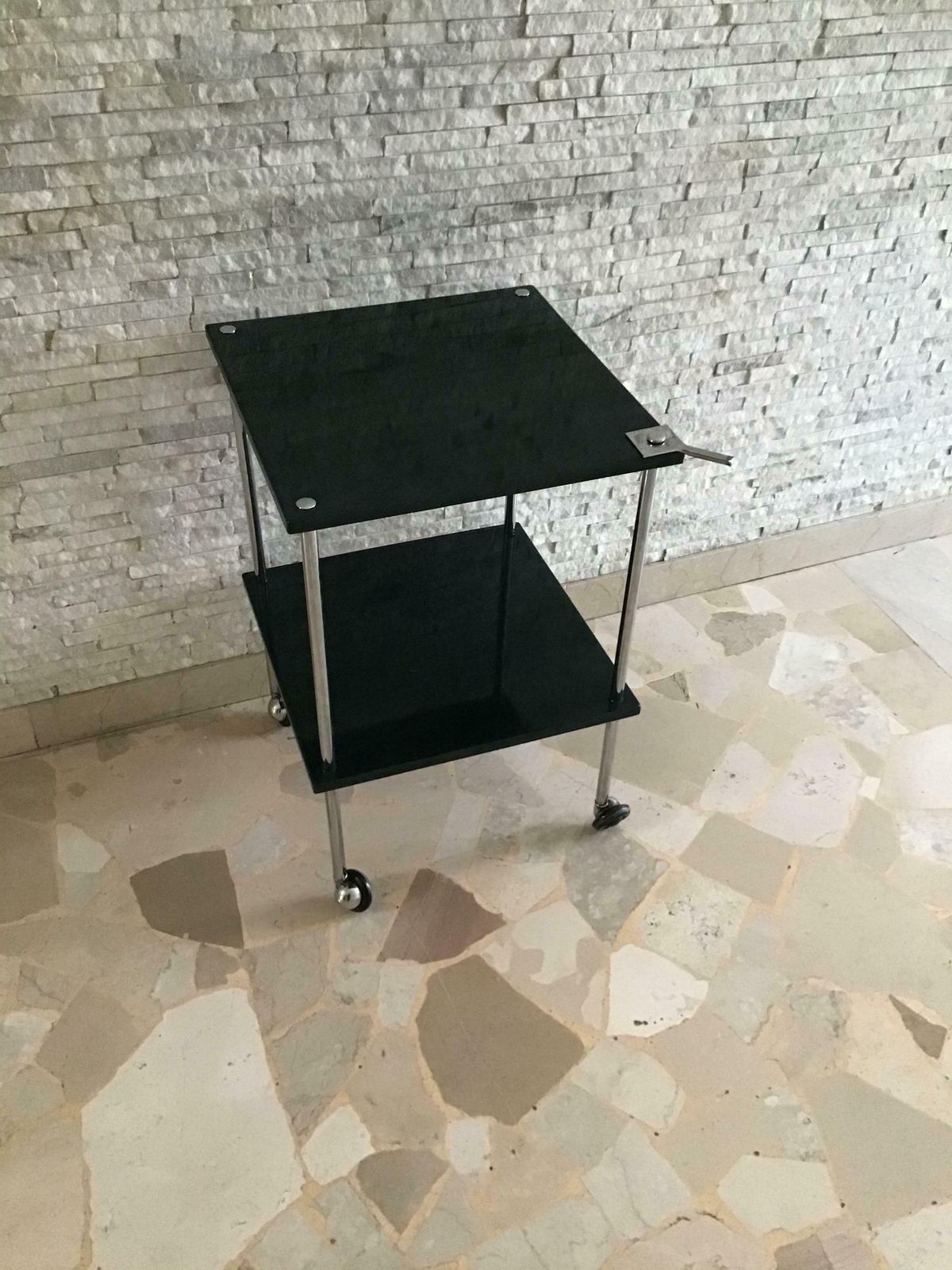 photo furniture Luigi Caccia Dominioni “T9” Tavolino Metal Crome Green Lacquered Wood 1960 Italy