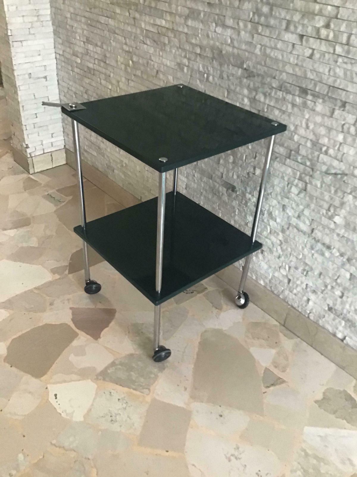 photo for sale Luigi Caccia Dominioni “T9” Tavolino Metal Crome Green Lacquered Wood 1960 Italy
