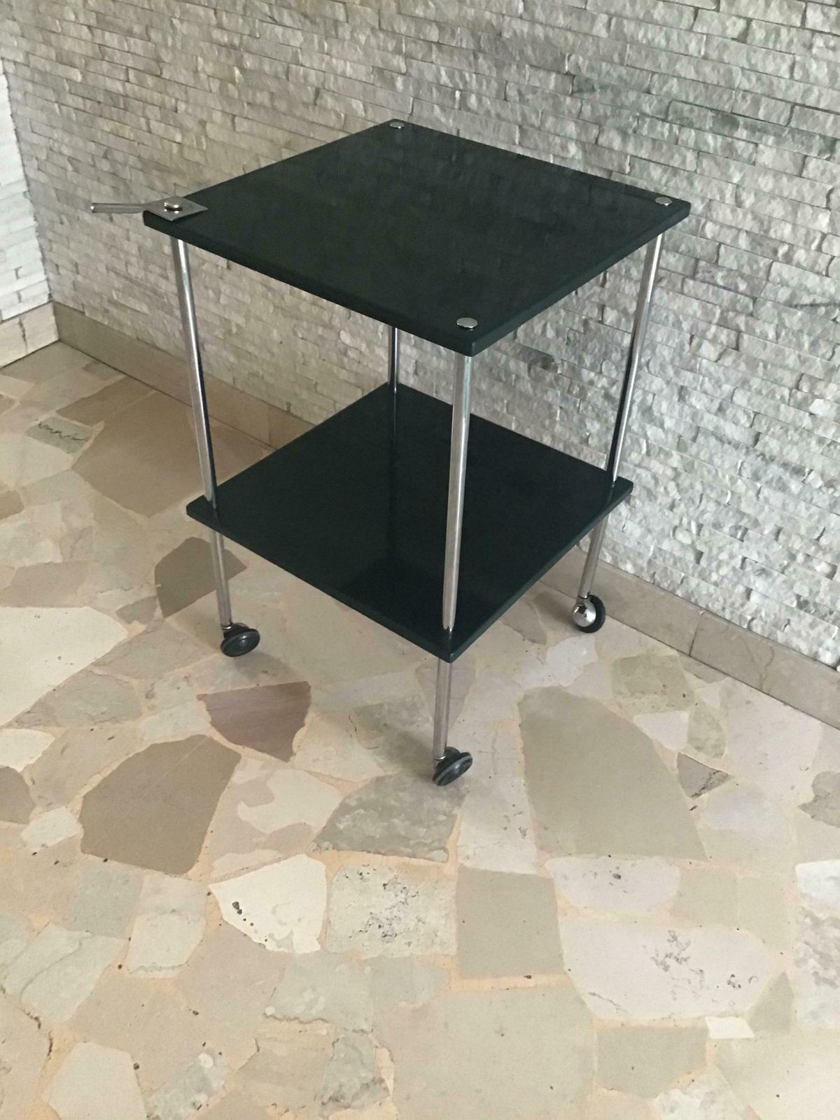 Furniture Luigi Caccia Dominioni “T9” Tavolino Metal Crome Green Lacquered Wood 1960 Italy photo
