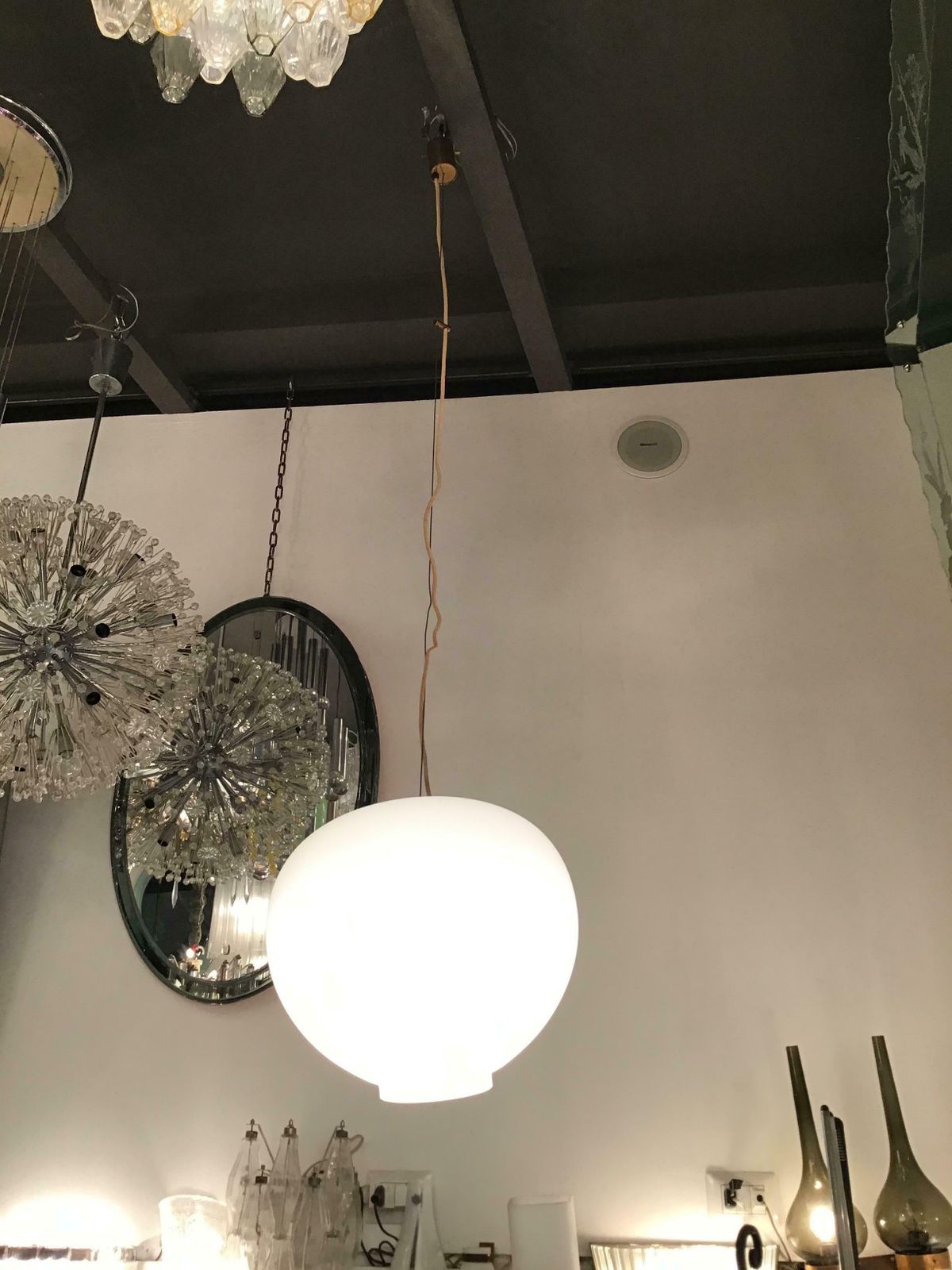 4068.0 Stilnovo Chandelier Opaline Glass Brass Height Adjustable 1950 Italy photo
