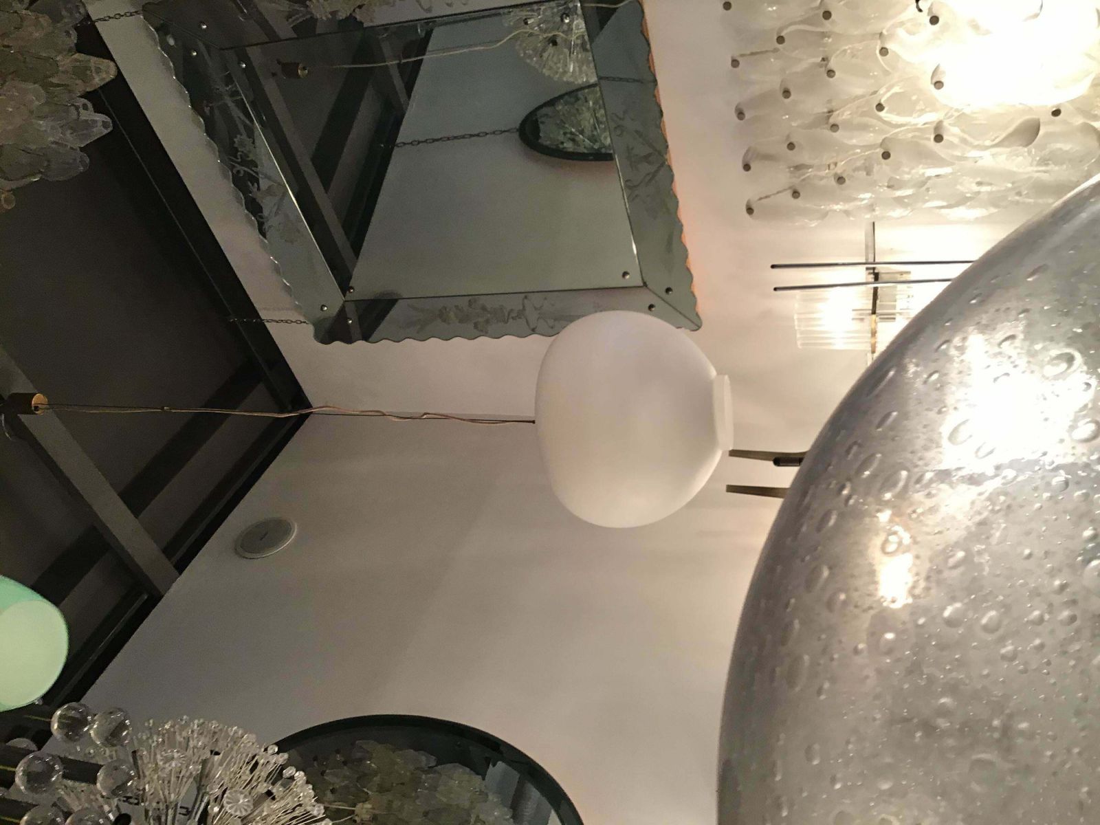 photo vinterior Stilnovo Chandelier Opaline Glass Brass Height Adjustable 1950 Italy