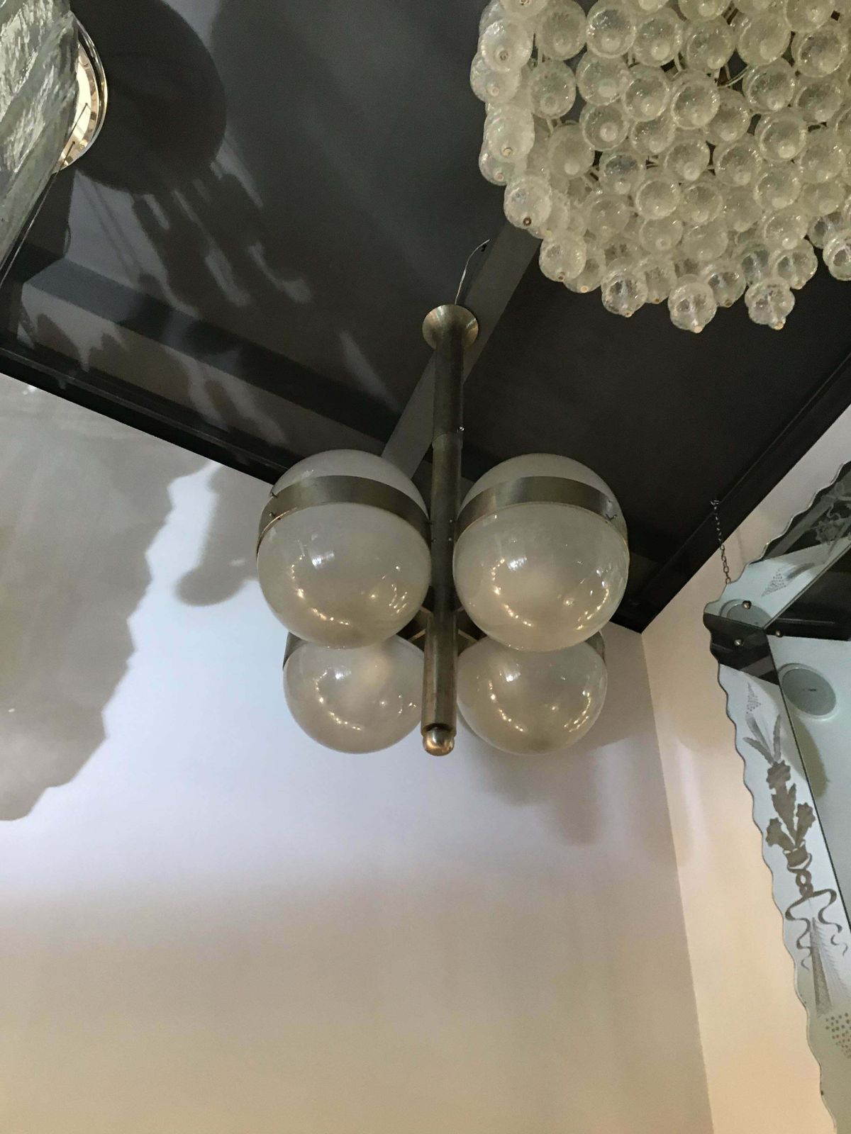 Sergio Mazza “Artemide” 1961 Chandelier 8 L Tetraclio Nickel Plated Brass Glass photo furniture