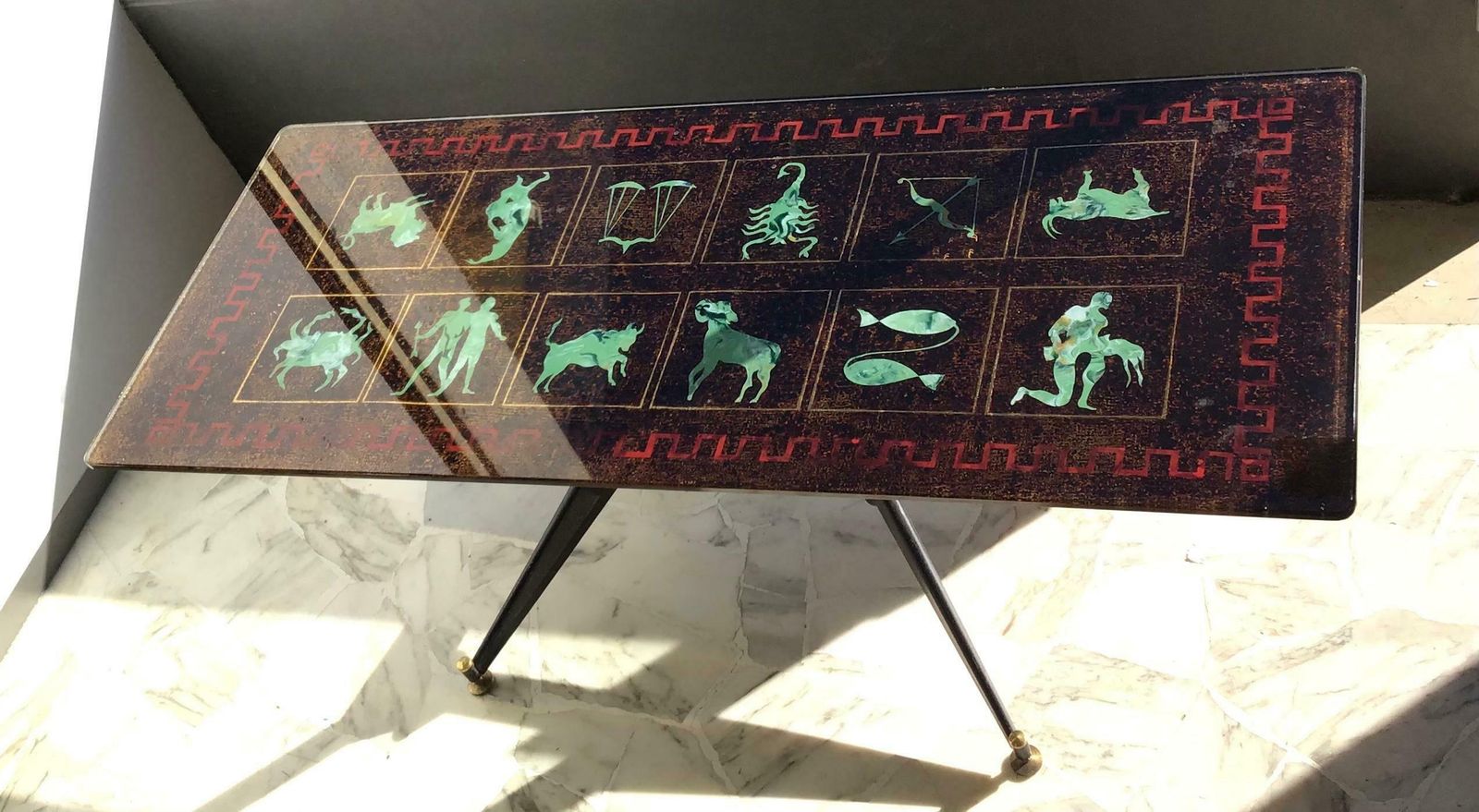 Coffee Table “Zodiac” Iron Glass, 1950, Italy photo Furniture