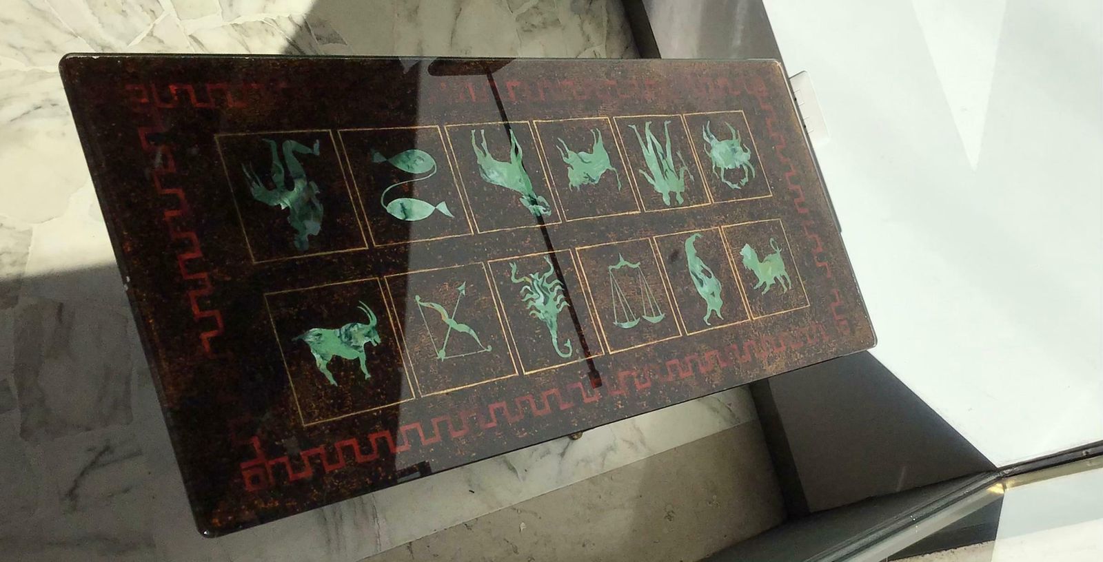 Coffee Table “Zodiac” Iron Glass, 1950, Italy photo vinterior