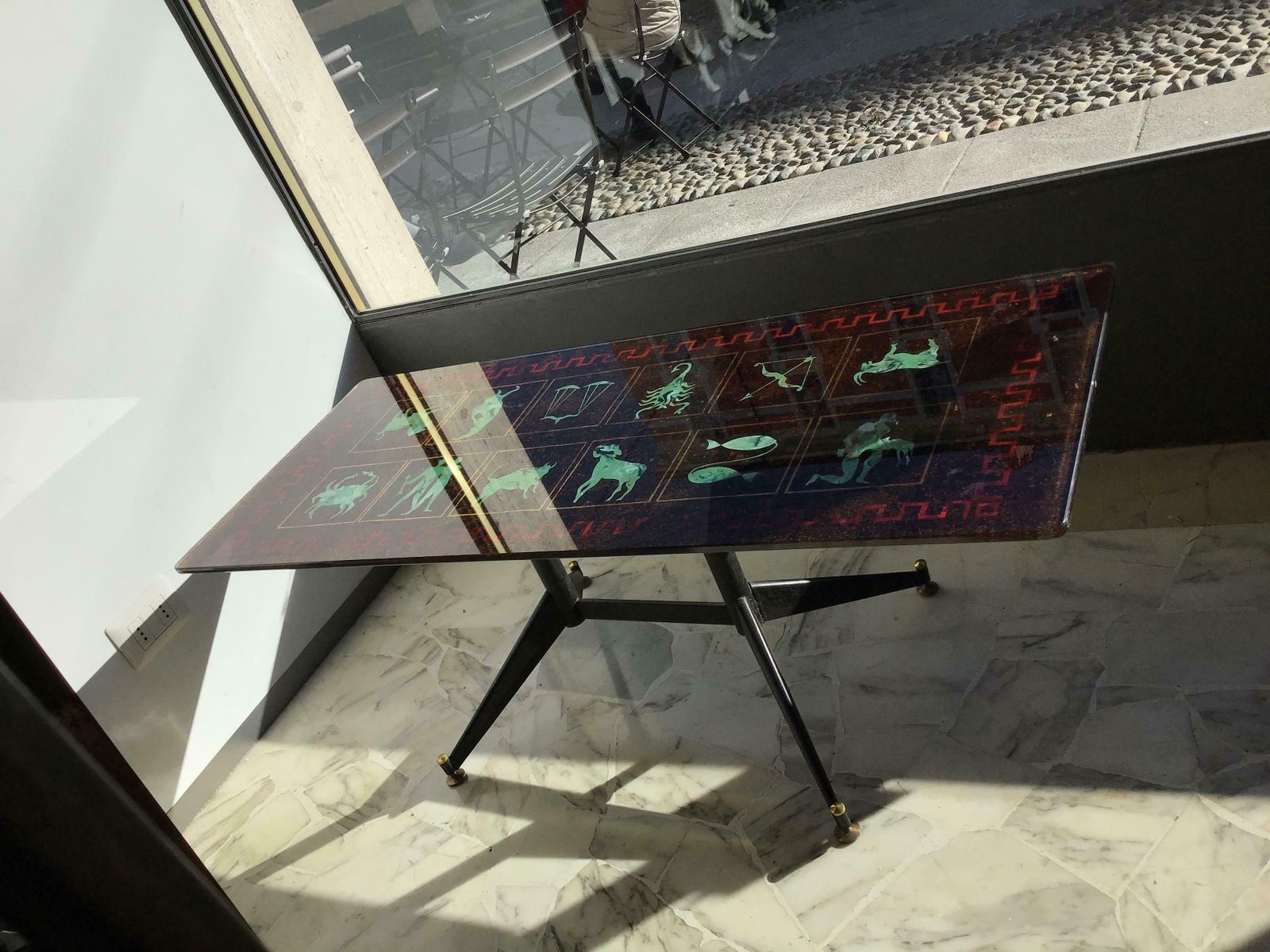 Coffee Table “Zodiac” Iron Glass, 1950, Italy photo vintage