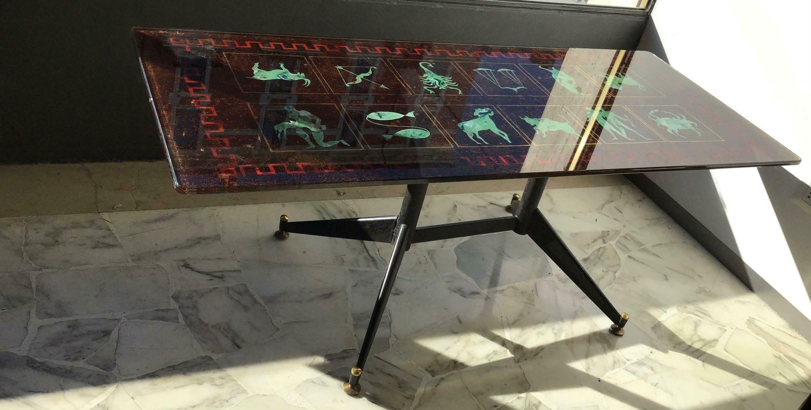 photo for sale Coffee Table “Zodiac” Iron Glass, 1950, Italy