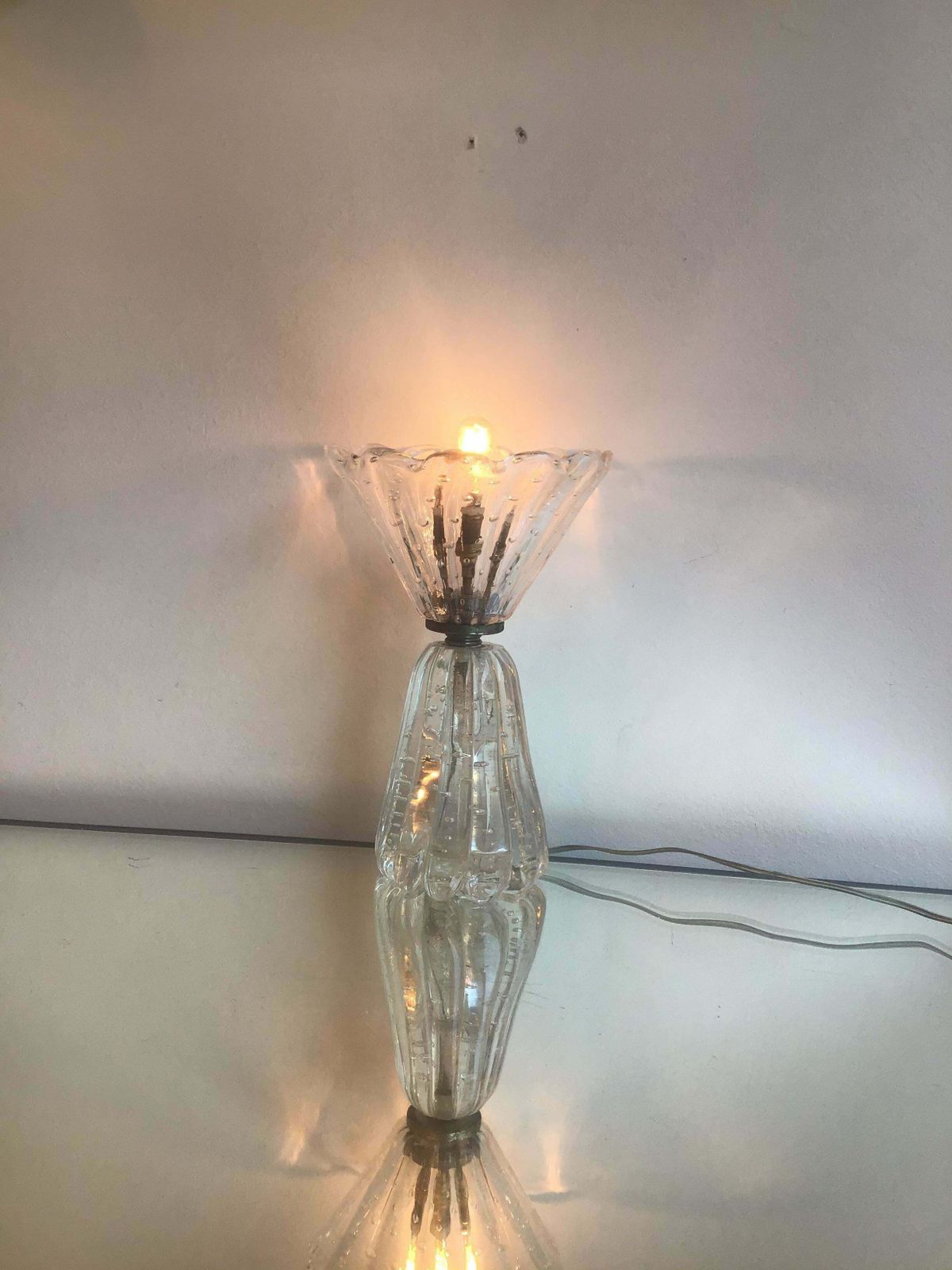 Barovier E Toso Table Lamp Murano Glass Metal Crome 1940 Italy photo for sale