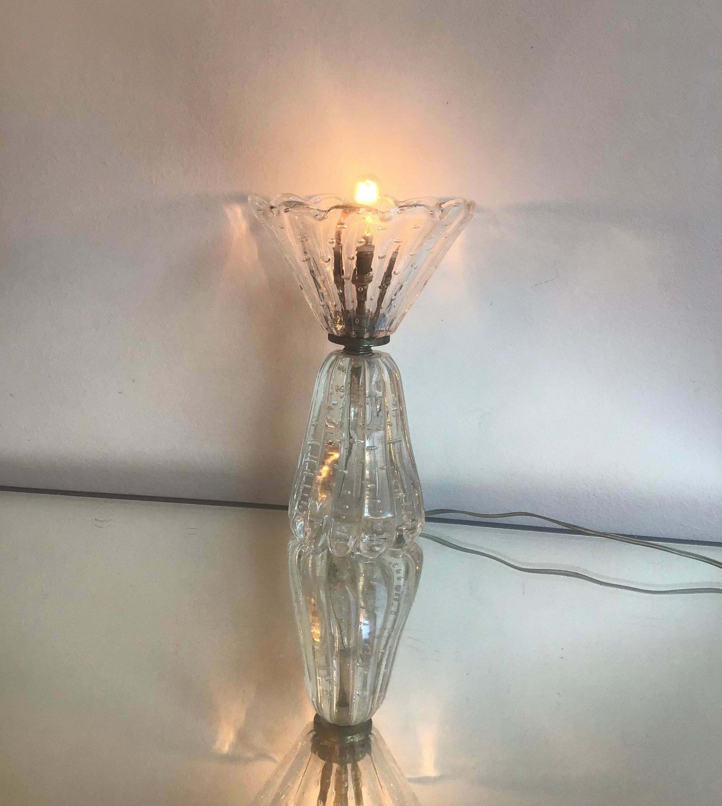 Barovier E Toso Table Lamp Murano Glass Metal Crome 1940 Italy photo Lighting