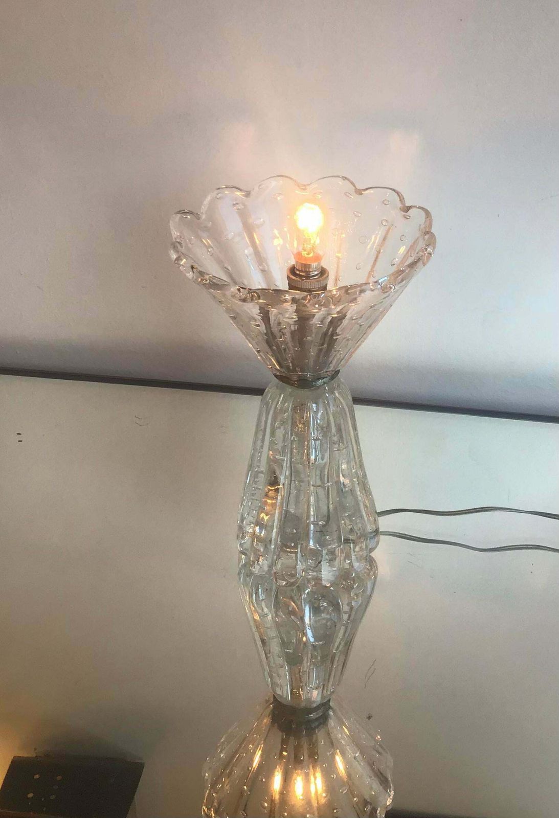678.0 Barovier E Toso Table Lamp Murano Glass Metal Crome 1940 Italy photo