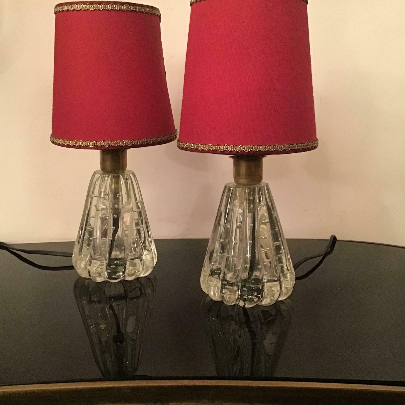 Barovier E Toso Table Lamps Murano Glass Brass Fabric Lampshade 1940 Italy photo furniture