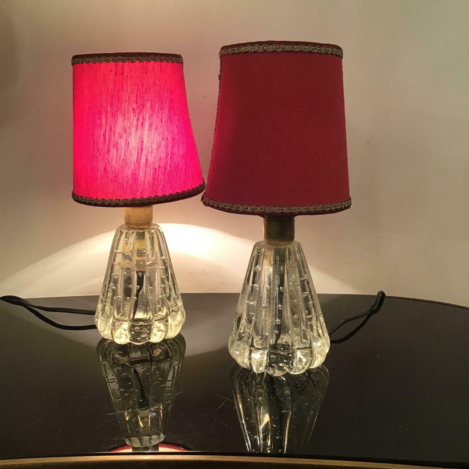 Barovier E Toso Table Lamps Murano Glass Brass Fabric Lampshade 1940 Italy photo buy