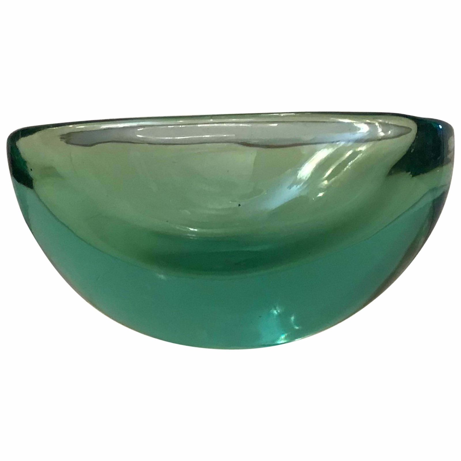 Archimede Seguso Oval Bowl, Green Submerged Glass Centrepiece, 1950