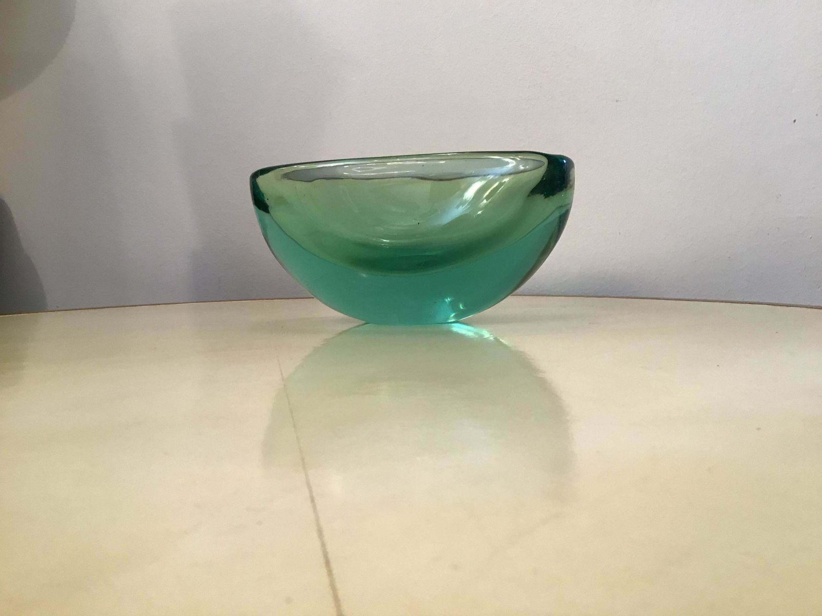 Archimede Seguso Oval Bowl, Green Submerged Glass Centrepiece, 1950 photo for sale