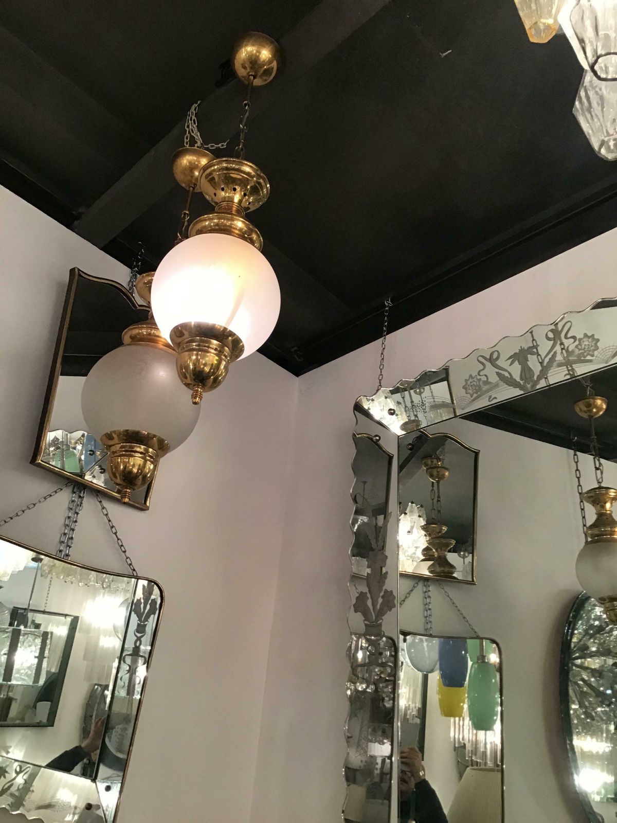 Azucena Luigi Caccia Dominioni Couple Chandelier Brass Glass 1950 Italy photo for sale