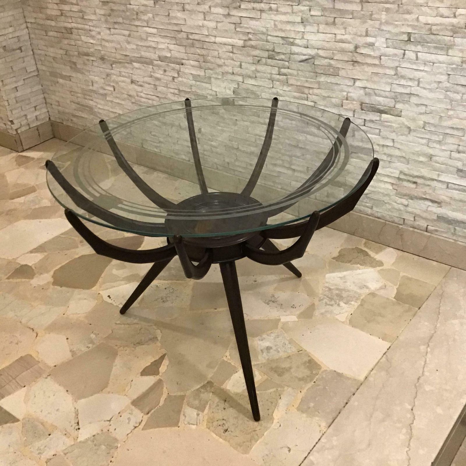 Carlo De Carli Coffee Table Wood Glass 1950 Italy photo vinterior