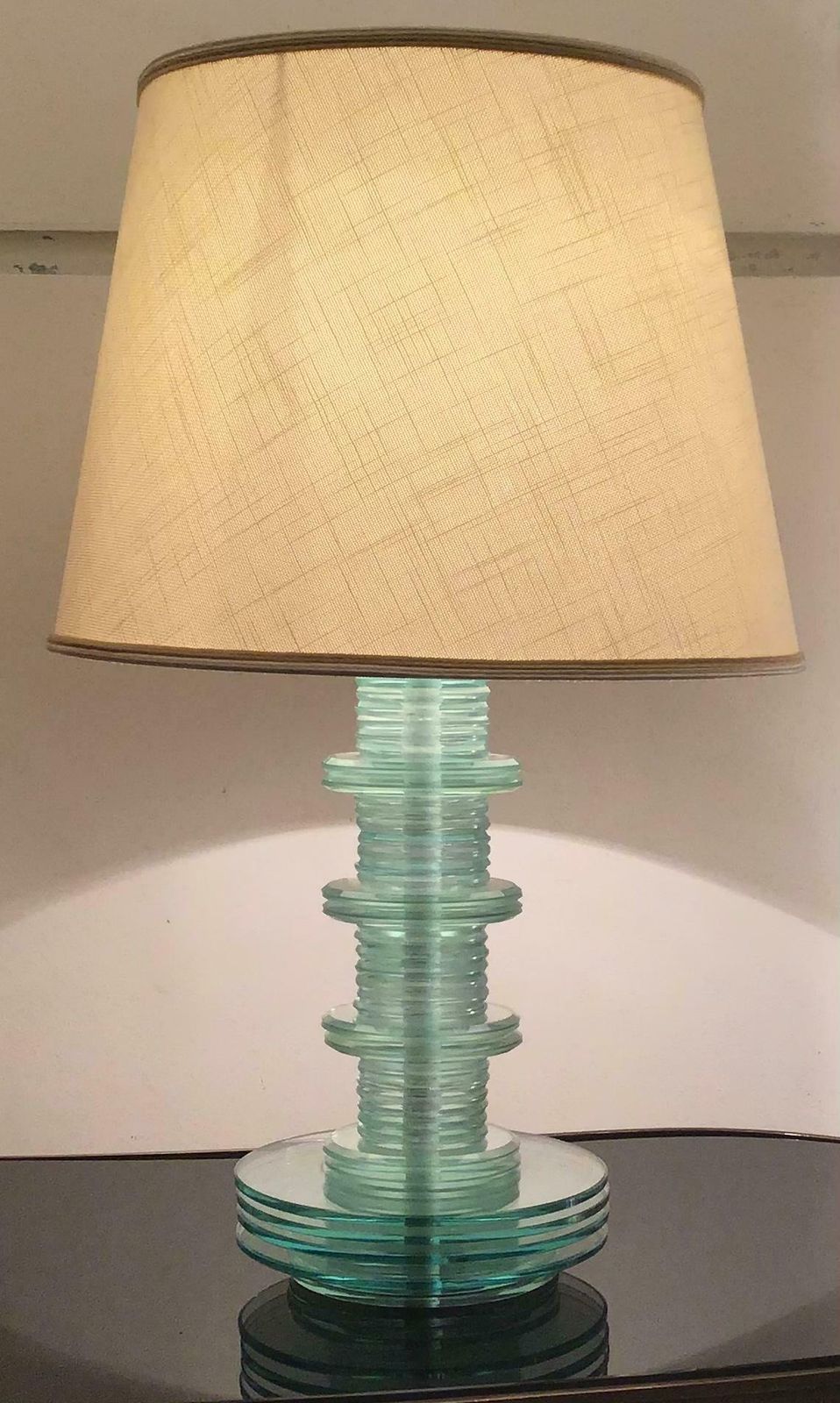 Cristal Art Table Lamp Glass Iron Fabric Lampshade, 1960, Italy photo furniture