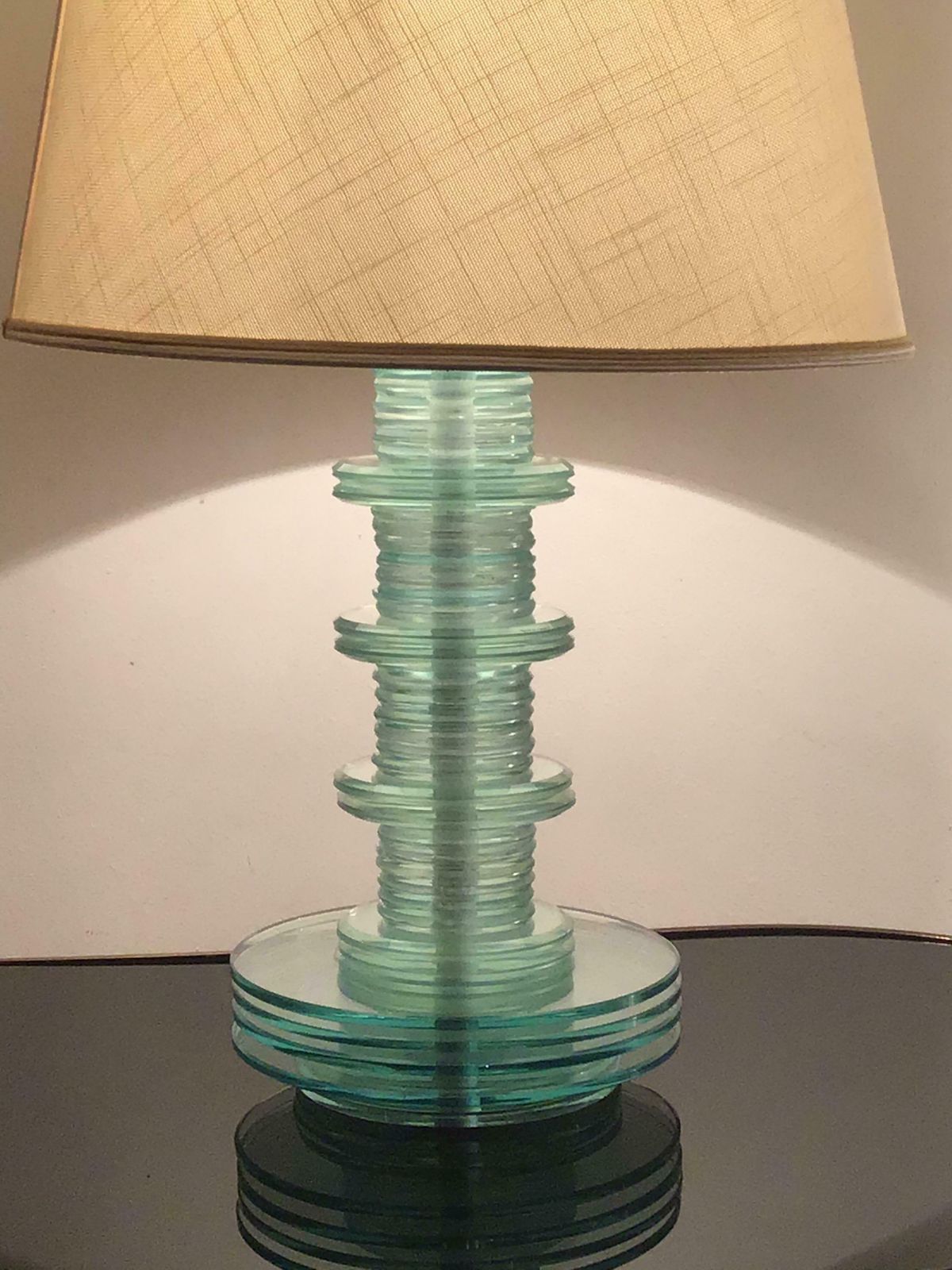 Cristal Art Table Lamp Glass Iron Fabric Lampshade, 1960, Italy photo buy
