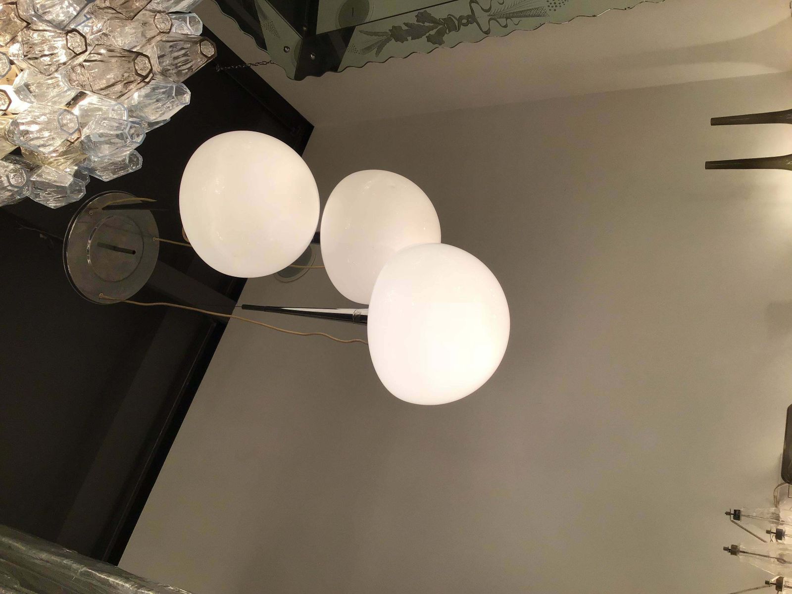 Reggiani Chandelier Chrome Metal Opal Glass Italia 1970 photo 2531.0