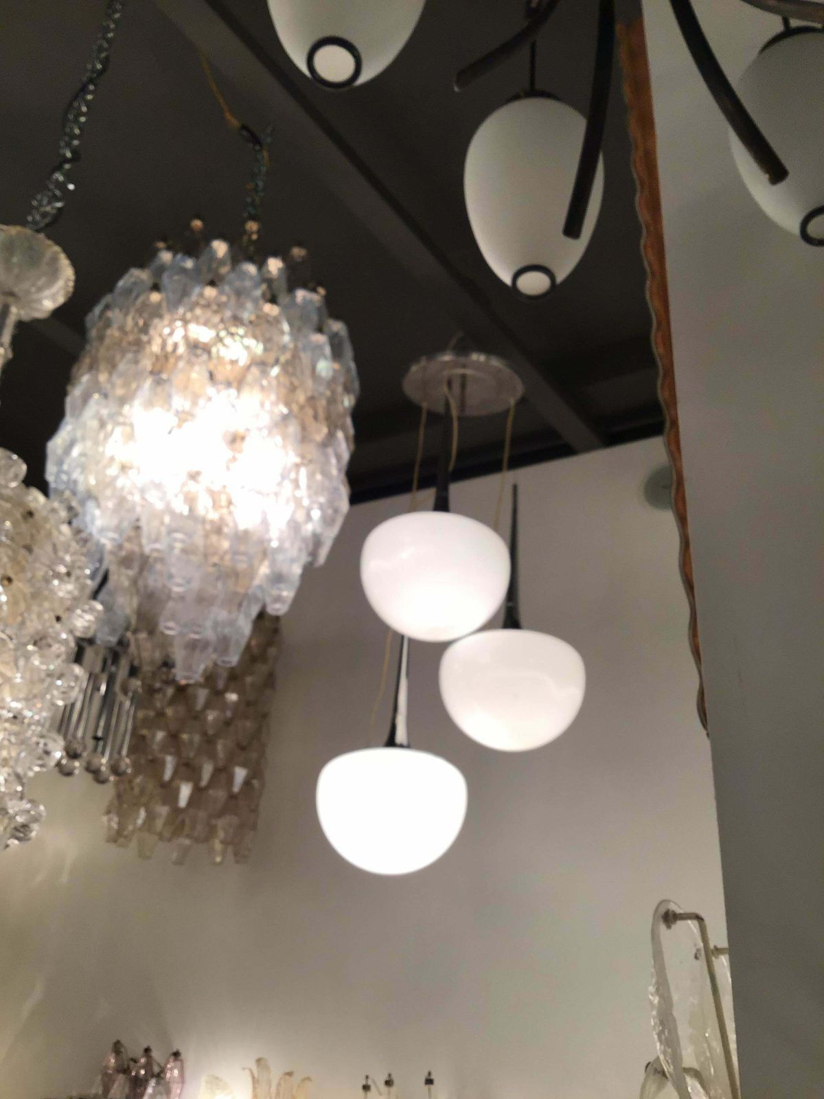 Lighting Reggiani Chandelier Chrome Metal Opal Glass Italia 1970 photo
