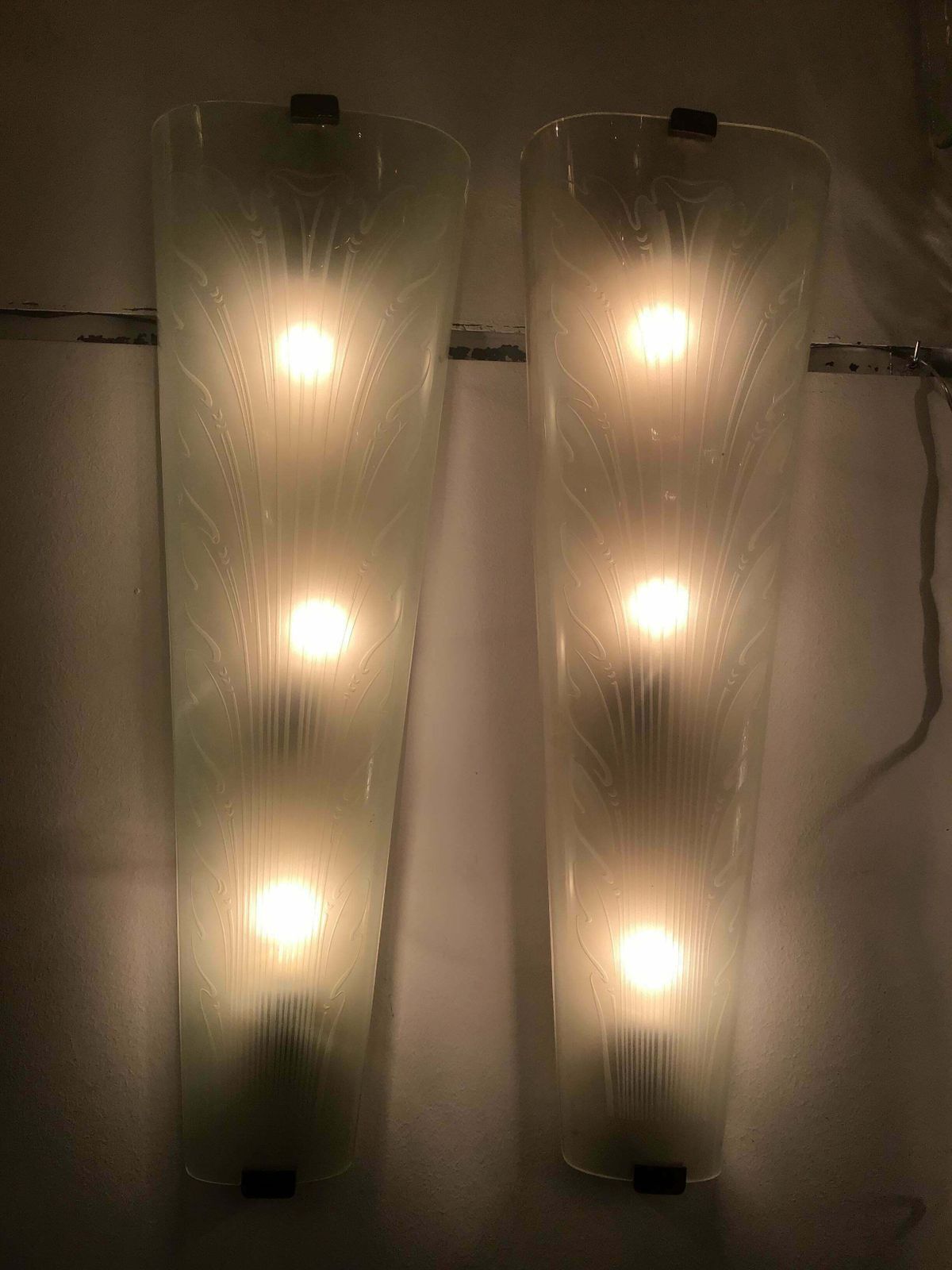7233.0 Fontana Arte “Him And Her” Sconces Glass Brass Metal Wood, 1930, Italy photo