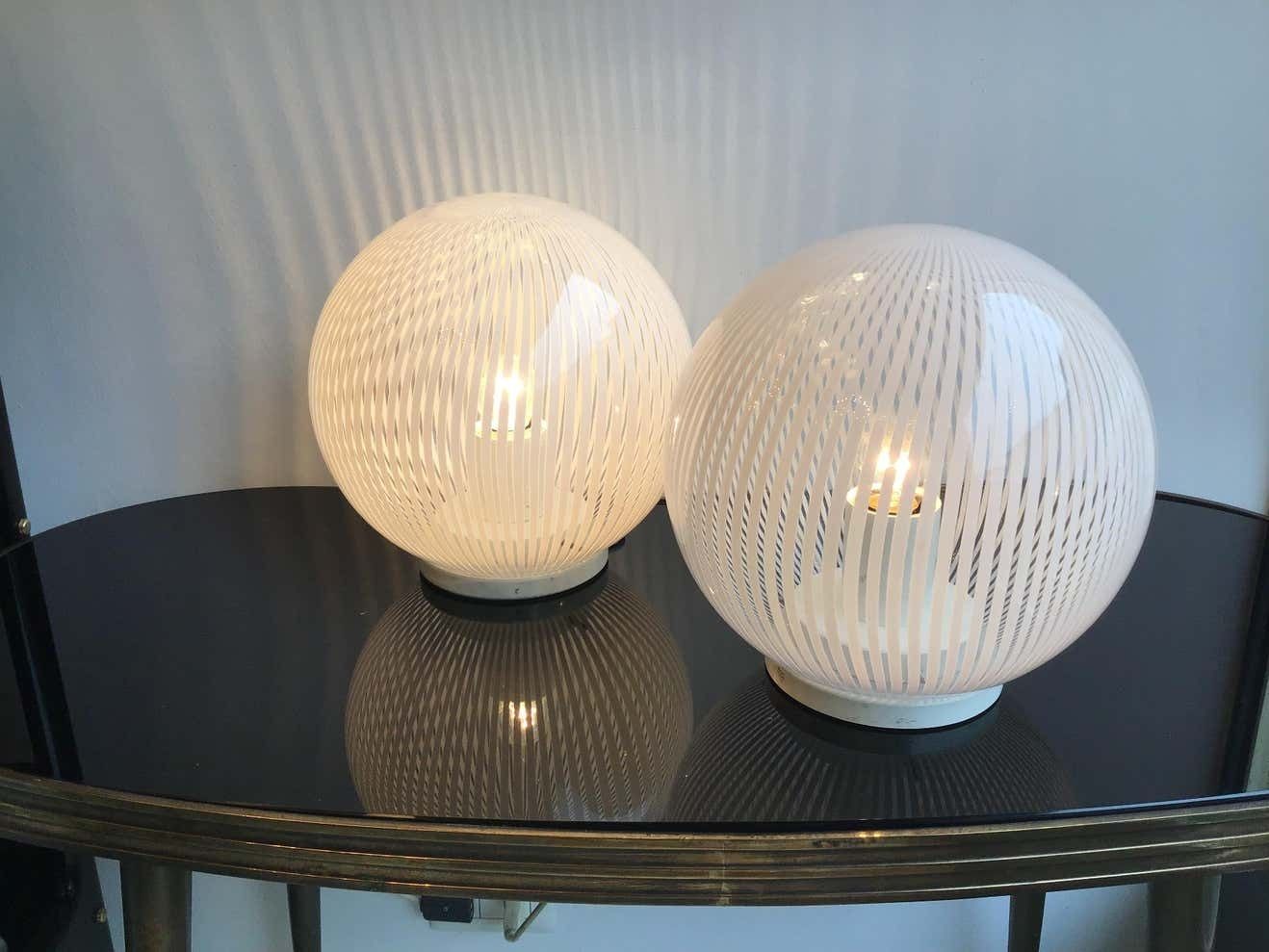 Venini Table Lamps Couple Murano Glass Metal, 1965, Italy photo buy
