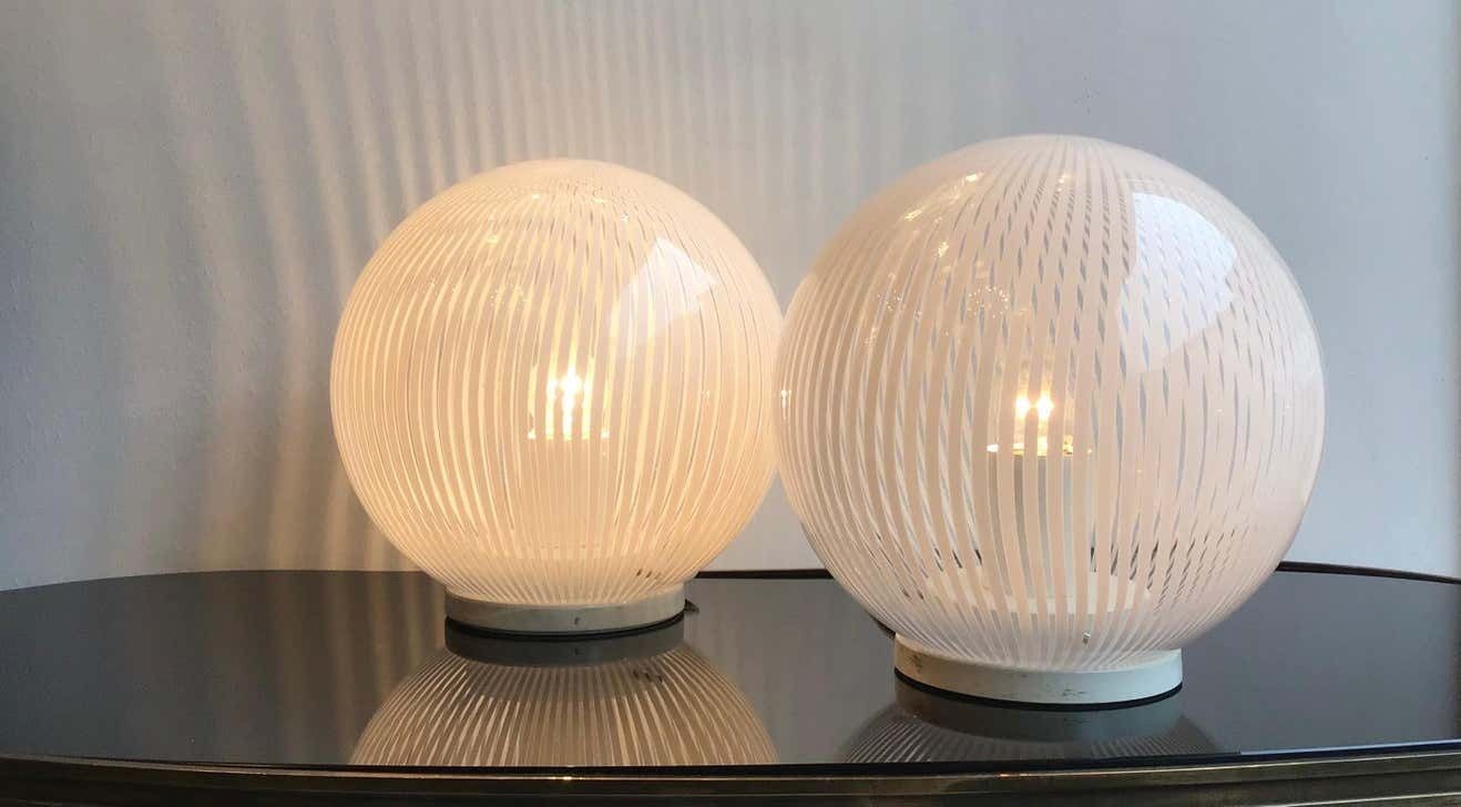 Venini Table Lamps Couple Murano Glass Metal, 1965, Italy photo vintage
