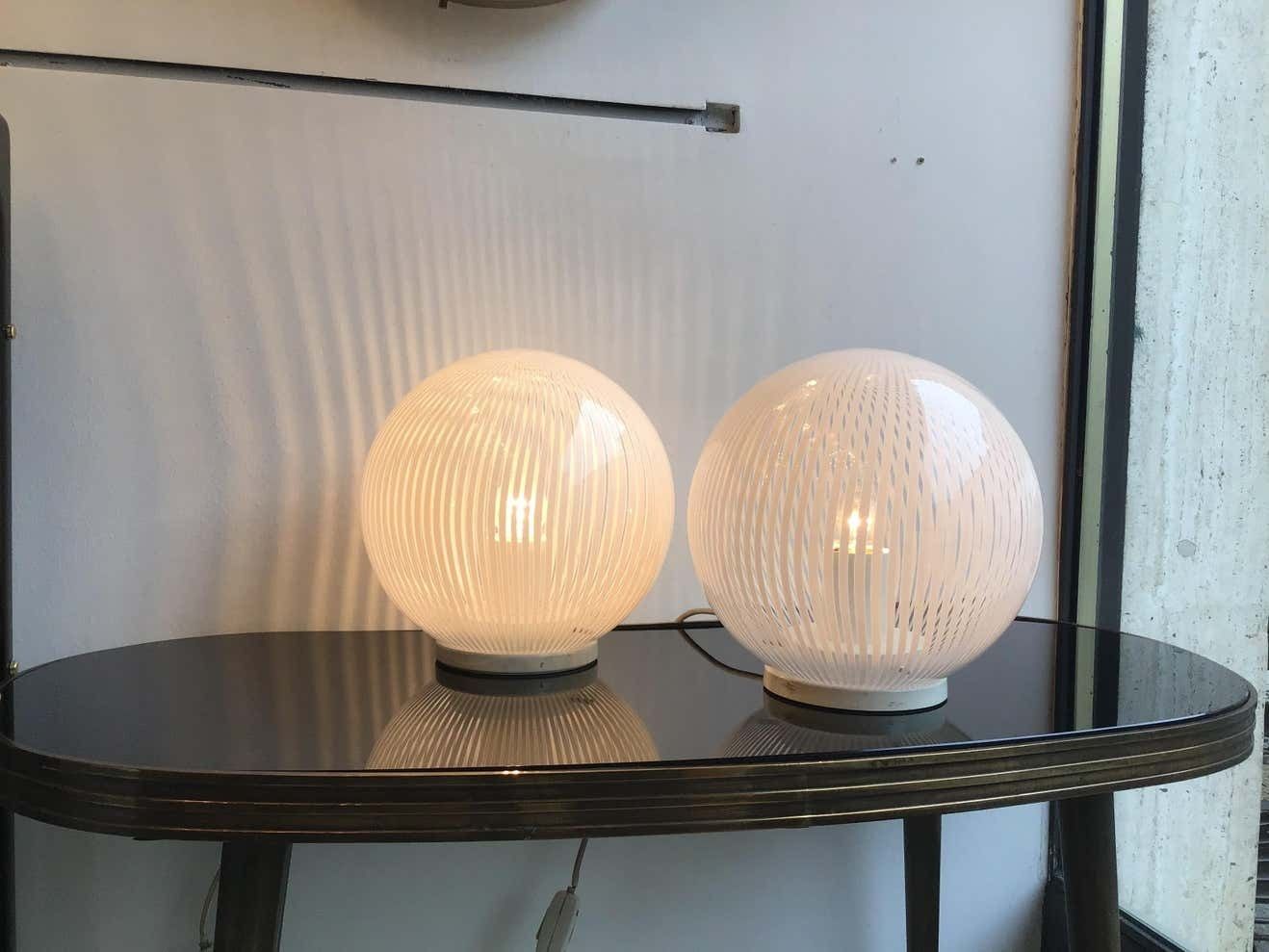 photo for sale Venini Table Lamps Couple Murano Glass Metal, 1965, Italy